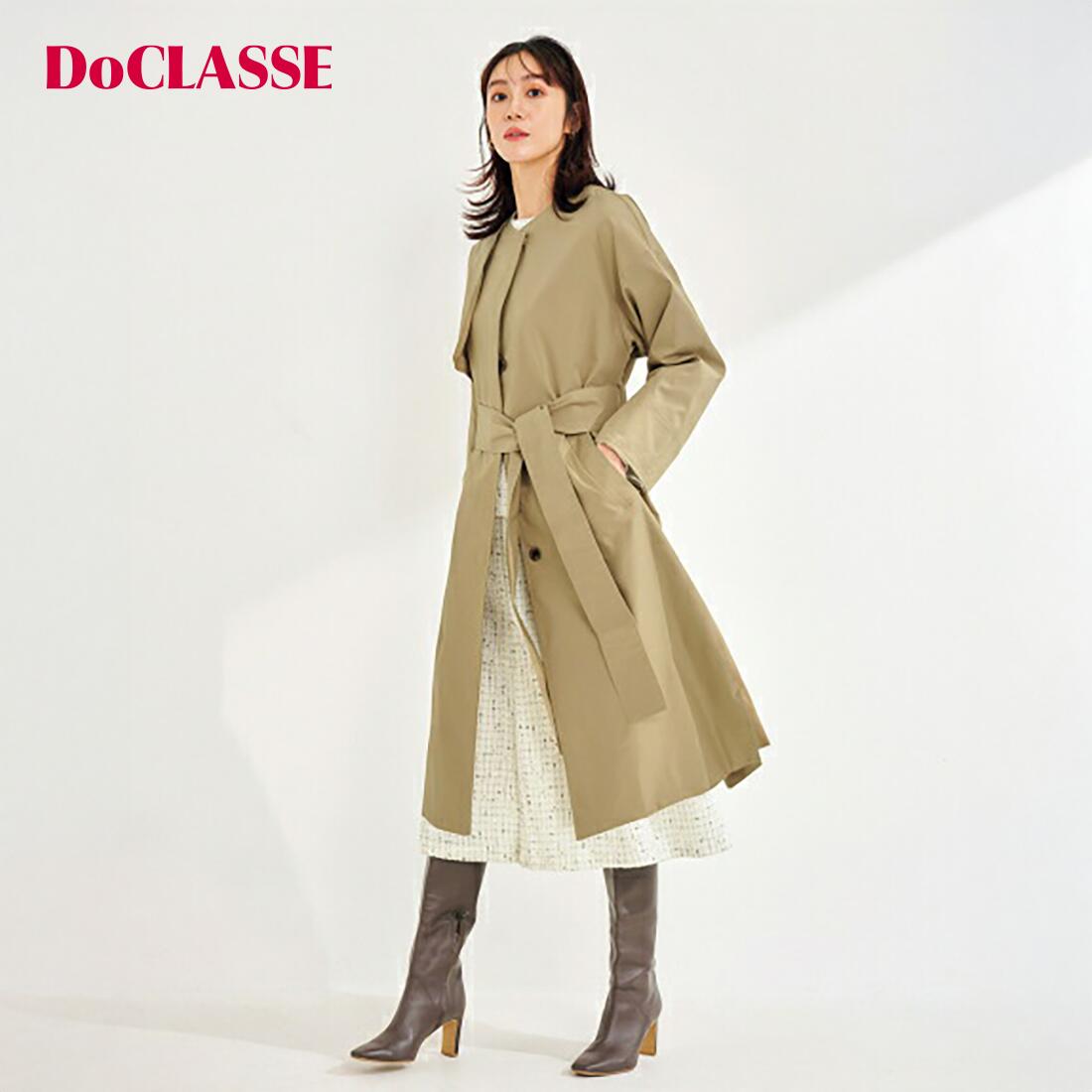 狩猎外套 - セール18%OFF 【ドゥクラッセ】 光沢ギャバジン・ノーカラートレンチコート レディース ( 7〜15 ) 30代 40代 50代 大人、輝く服 【DoCLASSE】