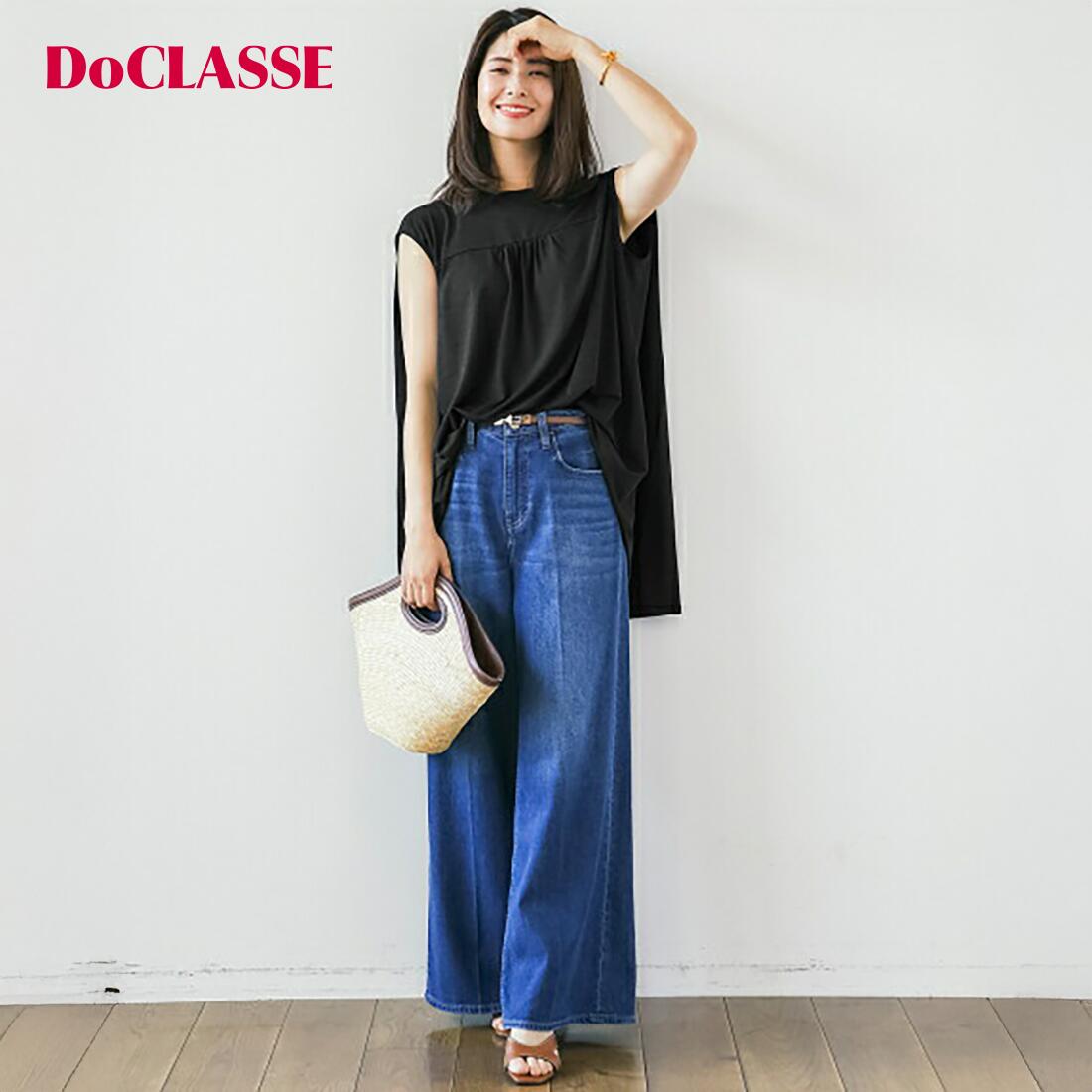 セール25%OFF 【ドゥクラッセ】 UVスラブ・バックフレアロングトップス レディース ( S〜XXL ) 30代 40代 50代 大人、輝く服 【DoCLASSE】