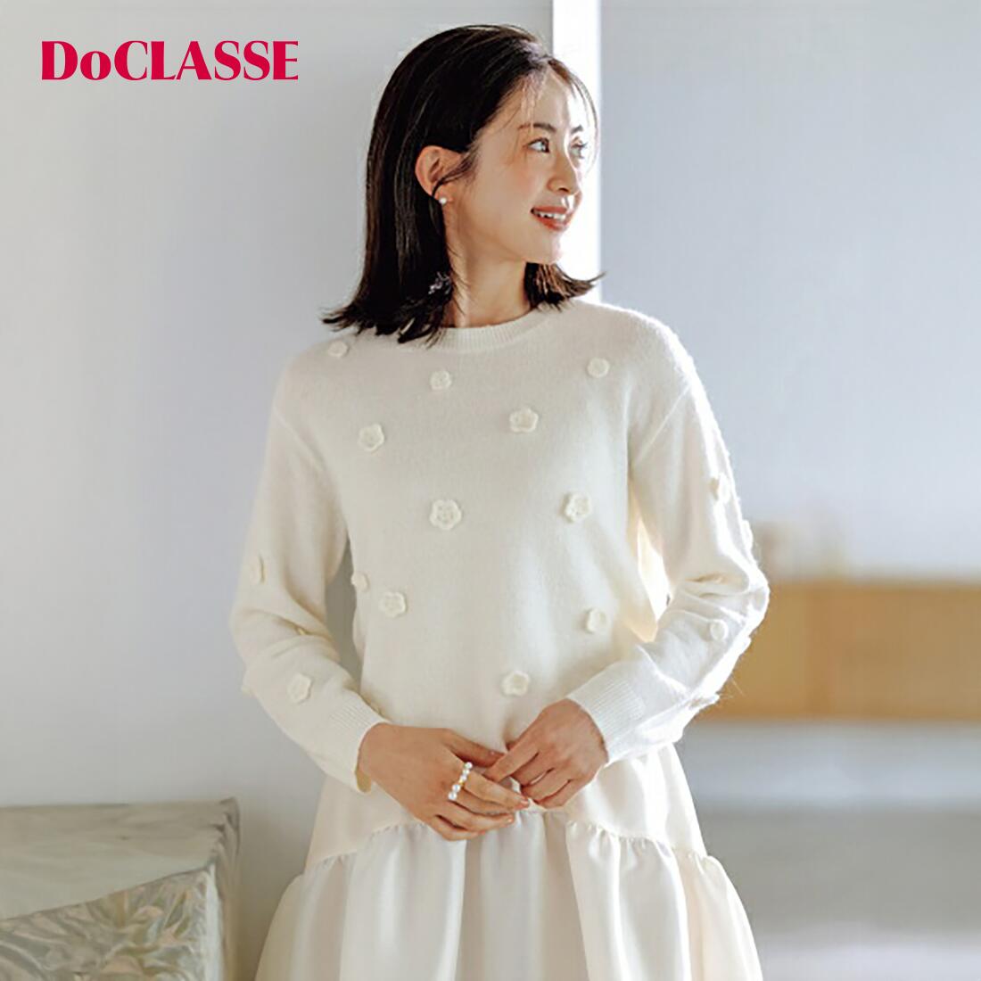 樂天商城 - セール29%OFF 【ドゥクラッセ】 トップス フラワーモチーフ・アルパカ混セーター レディース ( S〜XL ) 30代 40代 50代 大人、輝く服 【DoCLASSE】
