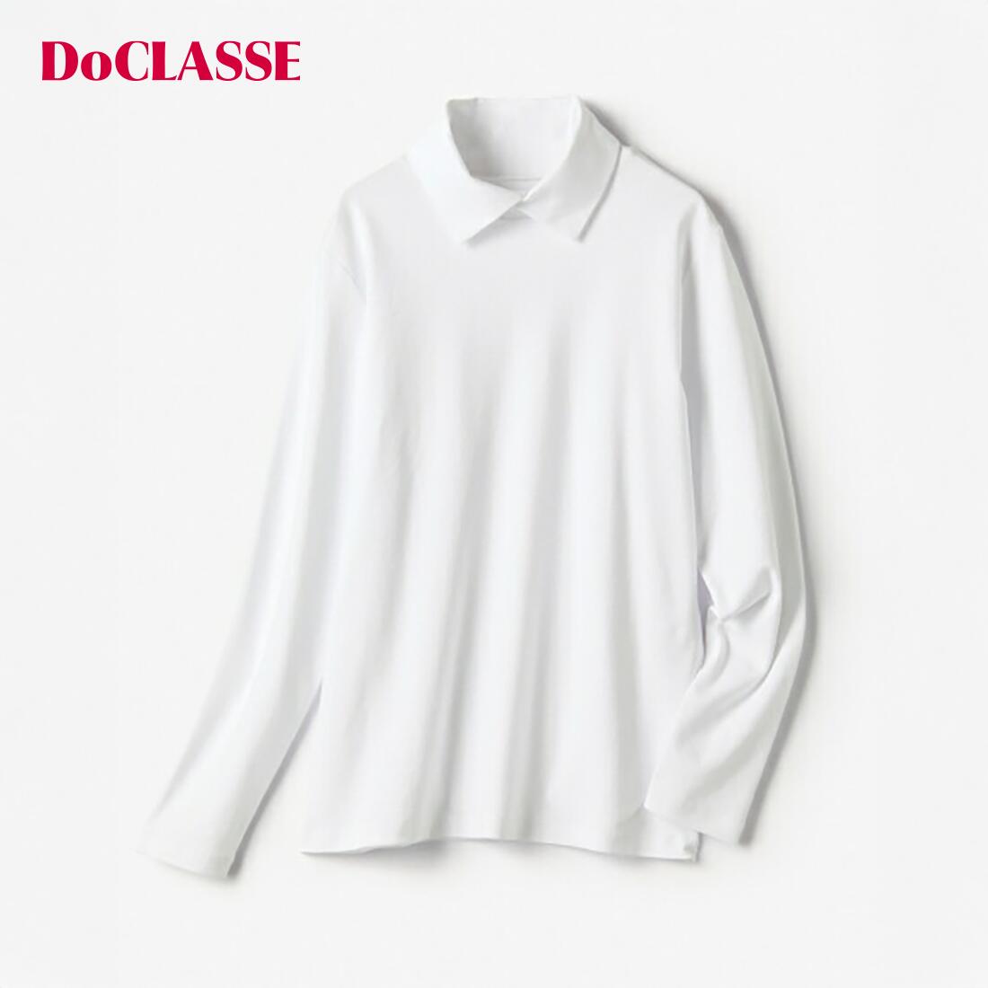 【マラソンポイント5倍】【ドゥクラッセ】 超長綿・衿付きハイネックカットソー レディース ( S～XXL ) 30代 40代 50代 大人、輝く服 【DoCLASSE】