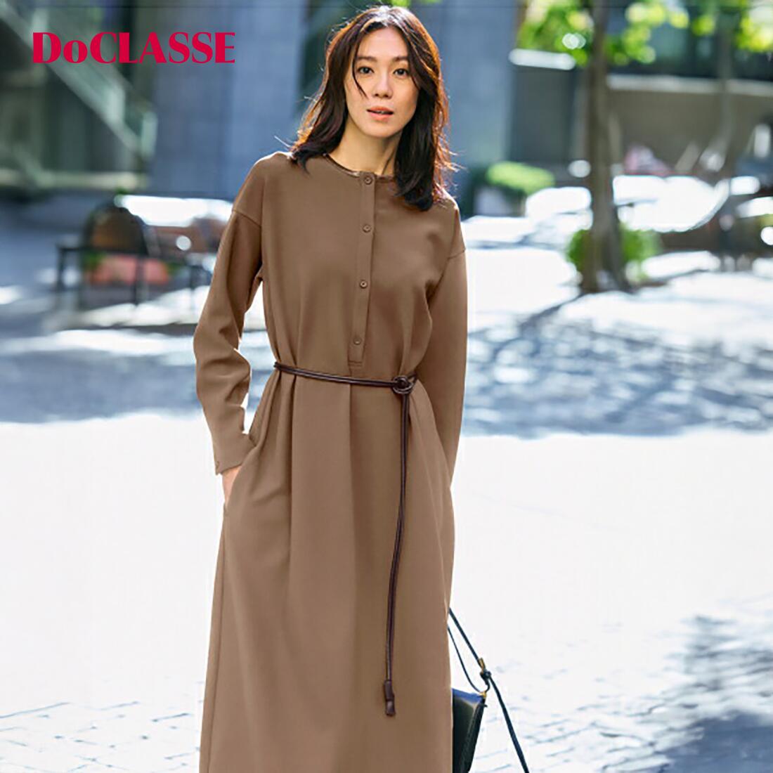 Rakuten - セール21%OFF 【ドゥクラッセ】 イージージョーゼット・ベルト付きワンピース レディース ( S〜XXL ) 30代 40代 50代 大人、輝く服 【DoCLASSE】