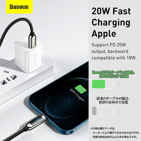 ケーブル iphone Baseus iPhone PD 20W ライトニング 急速充電 ケーブル Wワット数表記 1m/2m 純正品質 iPhone 13 Pro Max 12 Apple アップル ナイロン編み 耐久