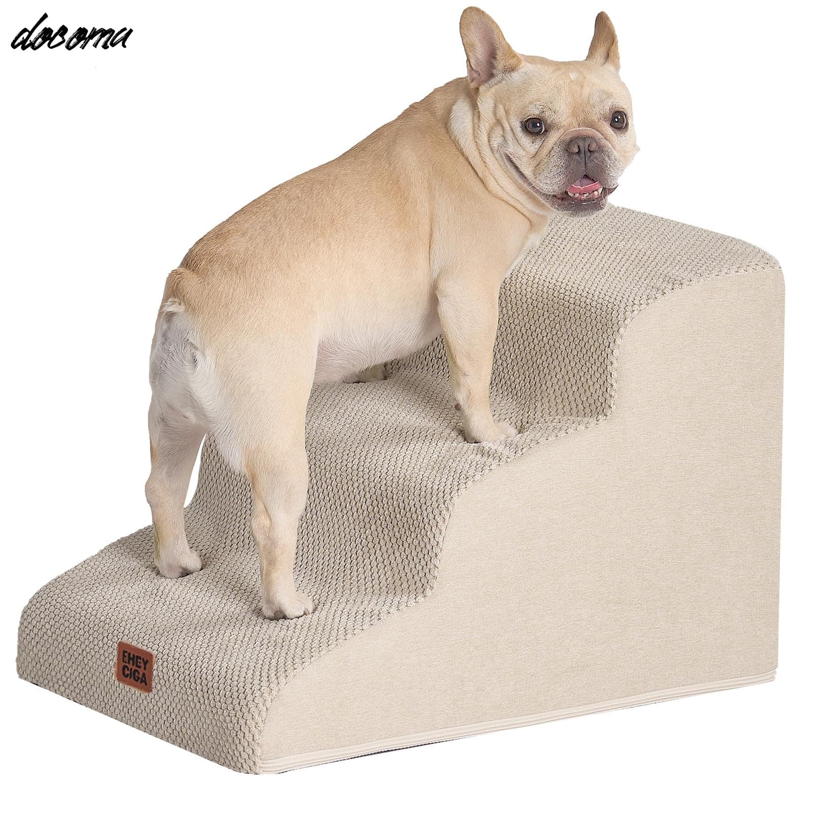 【送料無料】犬 階段 ステップ ペット階段 ドッグステップ 犬 スロープ 高密度 滑り止め付き 安定性 カバー取り外し可能 洗える 小型犬適用（ベージュ、40x57x40cm、3段）