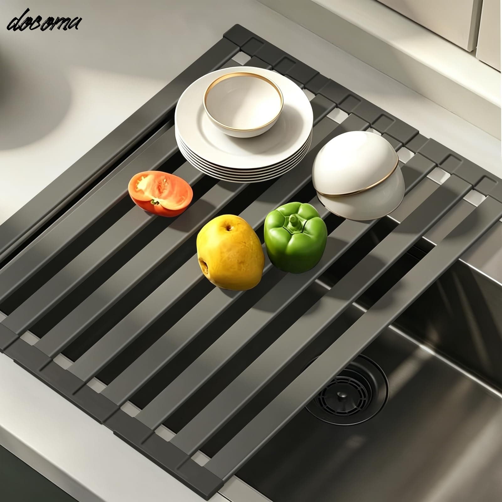樂天商城 - 【送料無料】食器水切りラック 調理台 32~60cm選択可能 45cm キッチン 収納 台所 ステンレススチール 水切りラック シンク上 食器乾燥ラック ガングレー 三つ折り