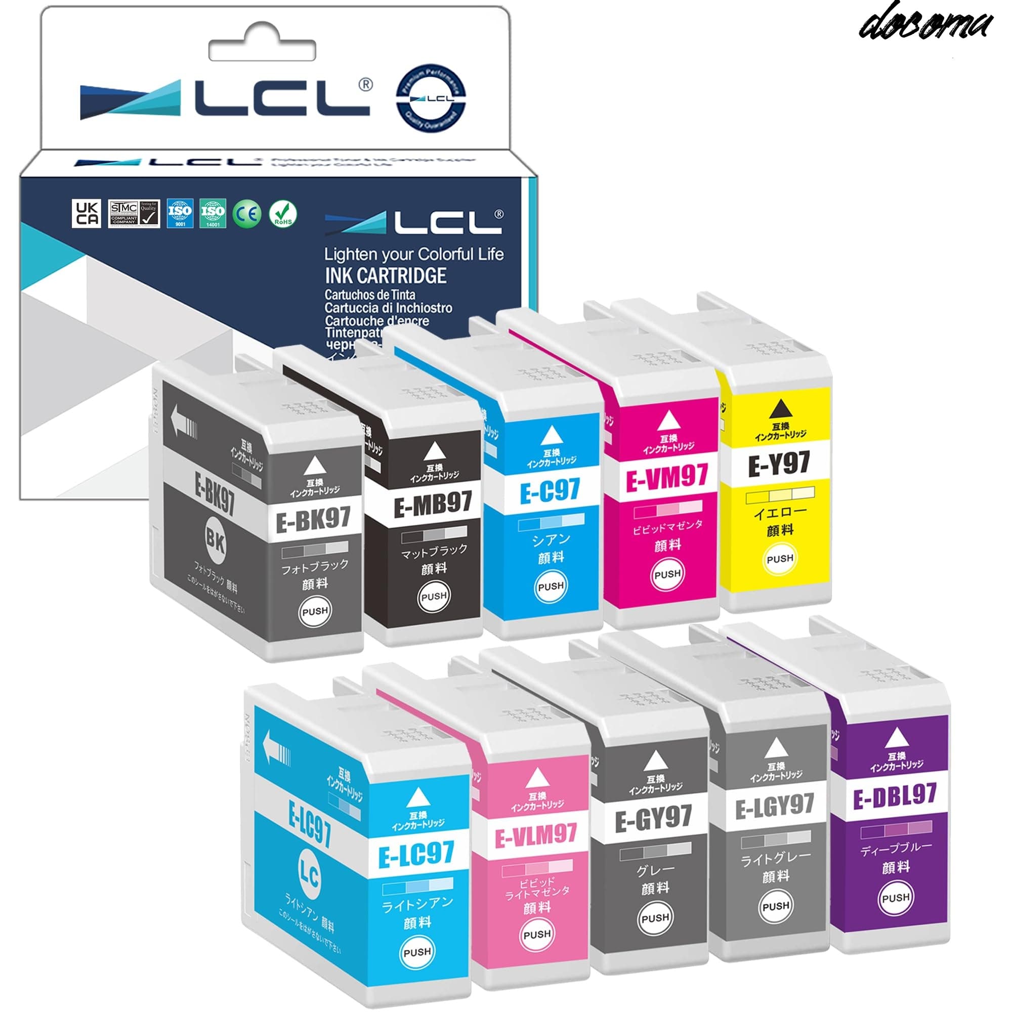 Rakuten - 【送料無料】IC97 (BK/MB/C/VM/Y/LC/VLM/GY/LGY/DBL)【10色】【顔料】 最新 互換 インクカートリッジ 《ICチップ搭載・残量表示対応》 IC10CL97 インク 純正と併用可能 (対応機種: エプソン SC-PX1V)【LCL製】