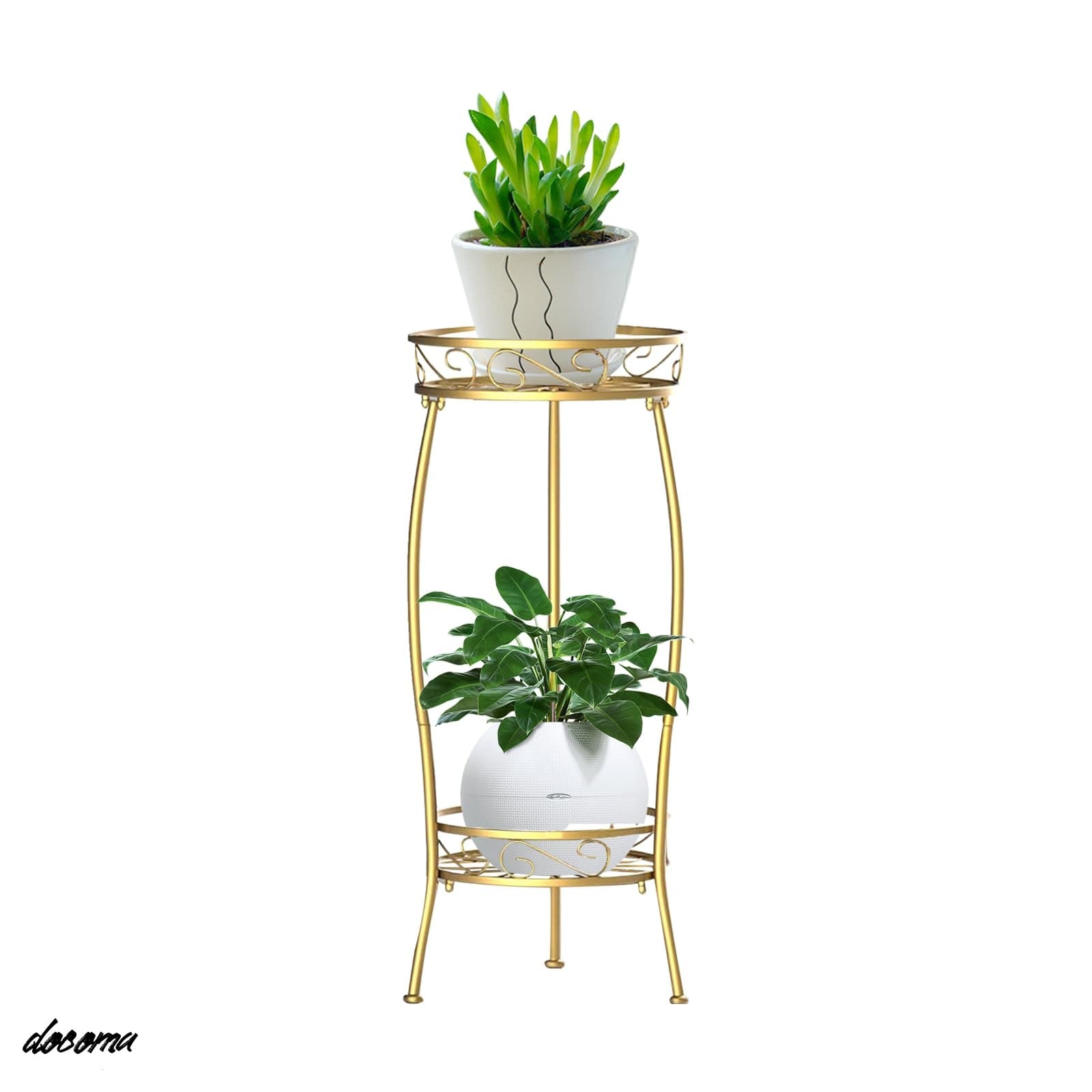 乐天商城 - 【送料無料】鉄製 花台、フラワースタンド 69cm高 植物棚 室内用 耐荷重設計 鉄アートプランターラック 多肉植物対応 ガーデン 植物スタンド 植木鉢台 、書斎、リビングルーム、バルコニー、オフィスに最適 ゴールド（直径31.5cm)