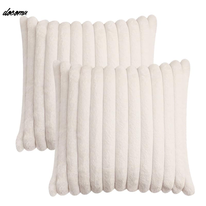 Rakuten - 【送料無料】45x45cm フェイクファー 北欧 2枚セット おしゃれ 可愛い 暖かい ふわふわ ファスナー モダン 家庭装飾 インテリア ベッドルーム (ホワイト 45x45)