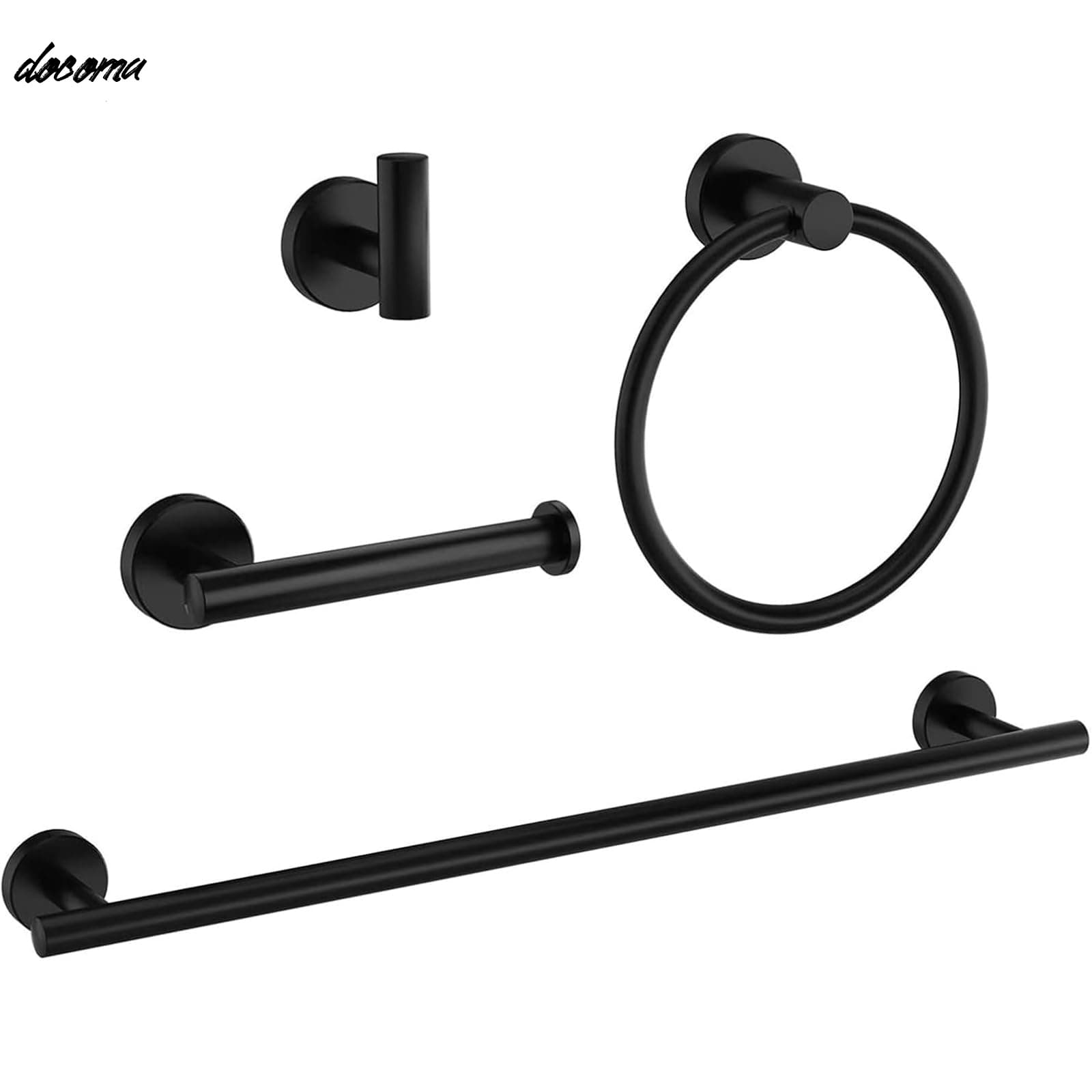 Rakuten - 【送料無料】おしゃれ ステンレス トイレットペーパーホルダー タオルリング タオルバー タオルフック ビス止め キッチン 浴室 壁掛けフック タオル掛け タオルハンガーバスルームアクセサリー 省スペース ブラック ネジ付き【セット買い】 (4点セット-タ