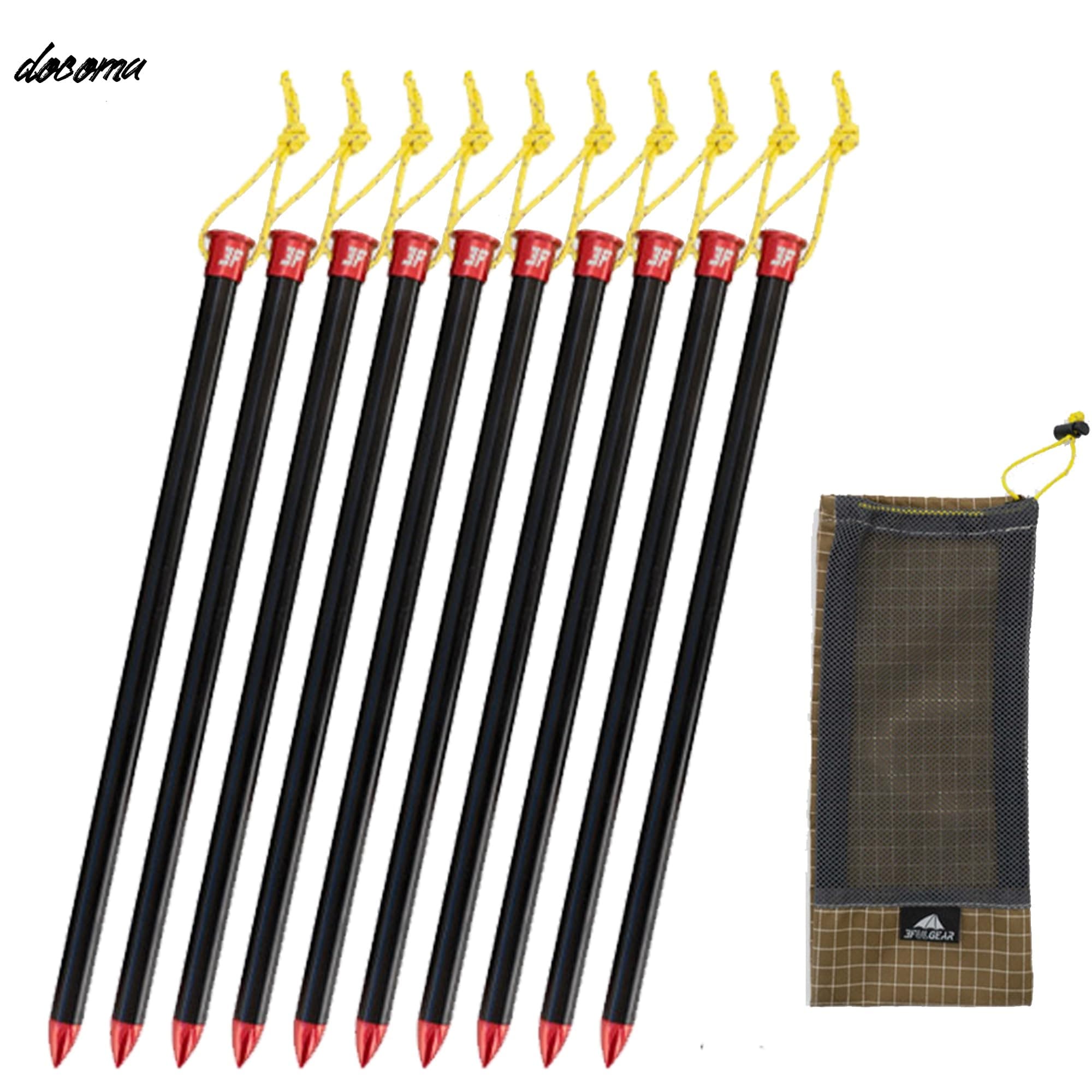 Rakuten - 【送料無料】UL GEAR ペグ 20cm/15cm 10g超軽量 6本 10本 高強度 耐久性 一体型 アルミ合金 直径8mm 中空 テント タープ用ペグ 強靭 キャンプ設営用具 アウトドア 登山 硬い土 砂地 雪地 草地用 携帯便利 専用収納袋付き (20cm 10本セット)