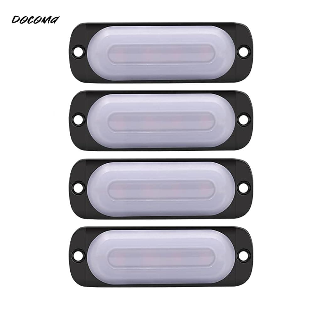 【送料無料】トラック サイドマーカー LED ストロボ 12V 24V フラッシュライト 白＋黄 点滅警告灯 超薄型 4連LED 防水 耐衝撃 緊急グリルライト サイドマーカーランプ トレーラー 改造 汎用 4個セット（ホワイト＋アンバー）