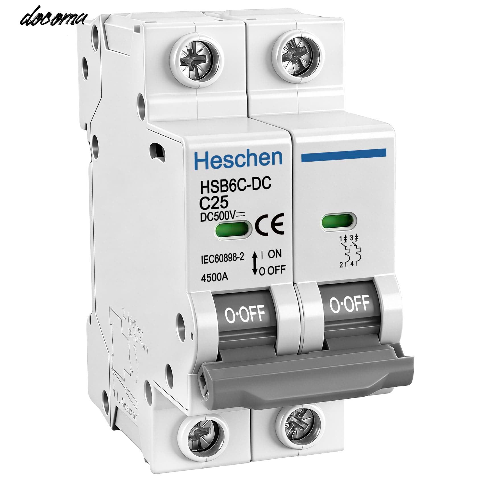 【送料無料】DC ミニチュアサーキットブレーカー HSB6C-DC 2 極 DC500V 25A ソーラーパネルコントローラーに使ってます 太陽光発電システムソーラーパネルグリッドシステム用 35mm DIN レール取り付け