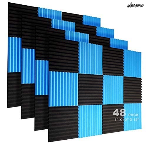 乐天商城 - 【送料無料】防音シート 2.5*30*30cm 防音 遮音 防音材 壁に貼る 消音 騷音 吸音パネル 吸音対策 樂器 室?裝飾 ウレタンフォーム ウェッジ 48枚入 (30*30*2.5cm 48枚 ブラック＆ブルー)