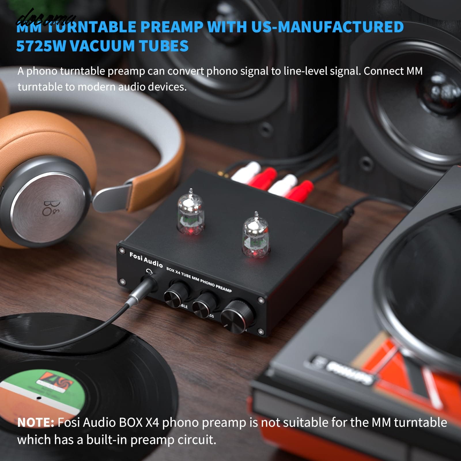 【送料無料】Audio BOX X4フォノプリアンプ＆ヘッドフォンアンプ 6J1真空管搭載 MMターンテーブル用蓄音機用プリアンプ レコードプレーヤー用プリアンプ ボリューム・ベース・トレブルコントロール付き Hi-Fiプリアンプ docoma-10034012 ドゥコマ サンプル画像2
