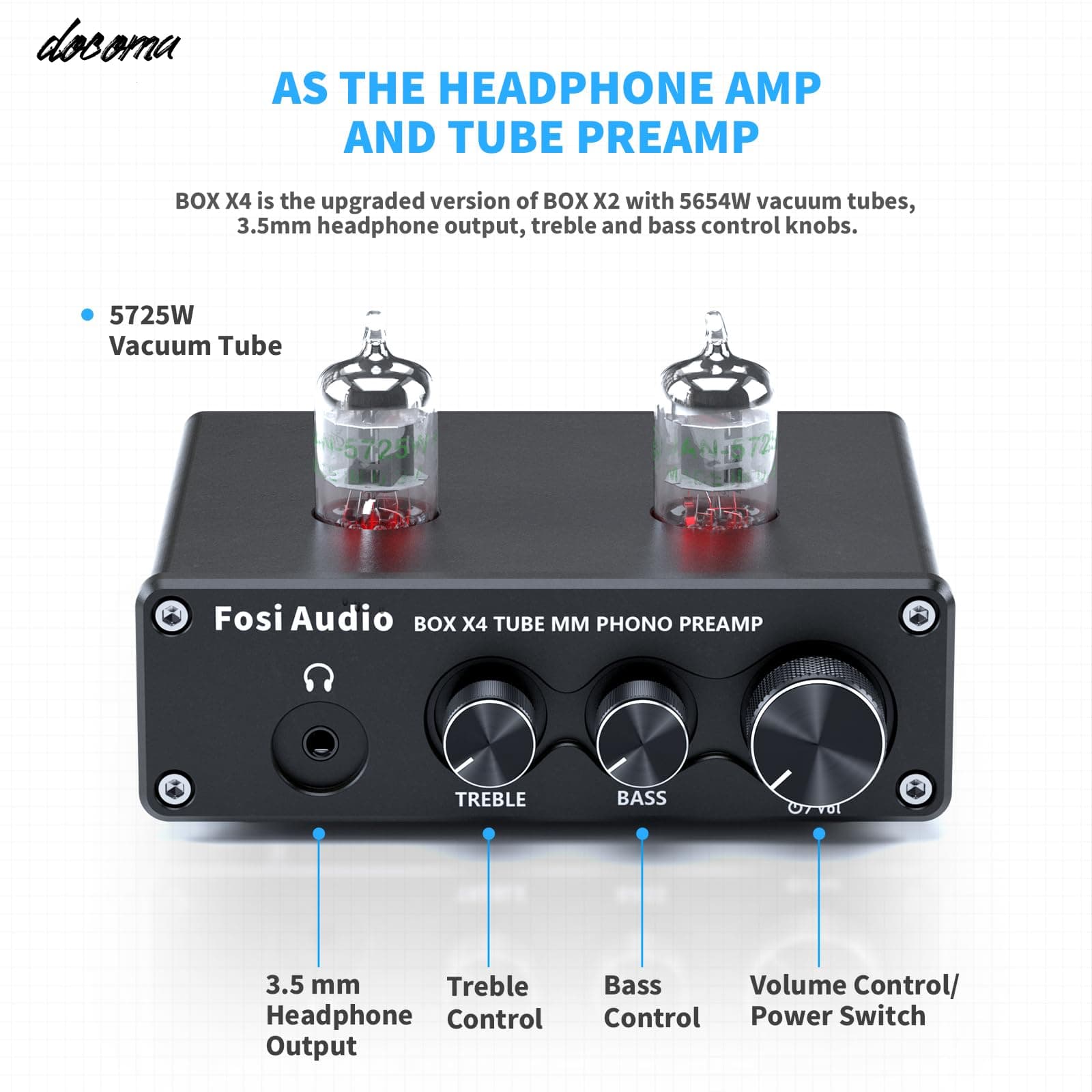 【送料無料】Audio BOX X4フォノプリアンプ＆ヘッドフォンアンプ 6J1真空管搭載 MMターンテーブル用蓄音機用プリアンプ レコードプレーヤー用プリアンプ ボリューム・ベース・トレブルコントロール付き Hi-Fiプリアンプ docoma-10034012 ドゥコマ サンプル画像3