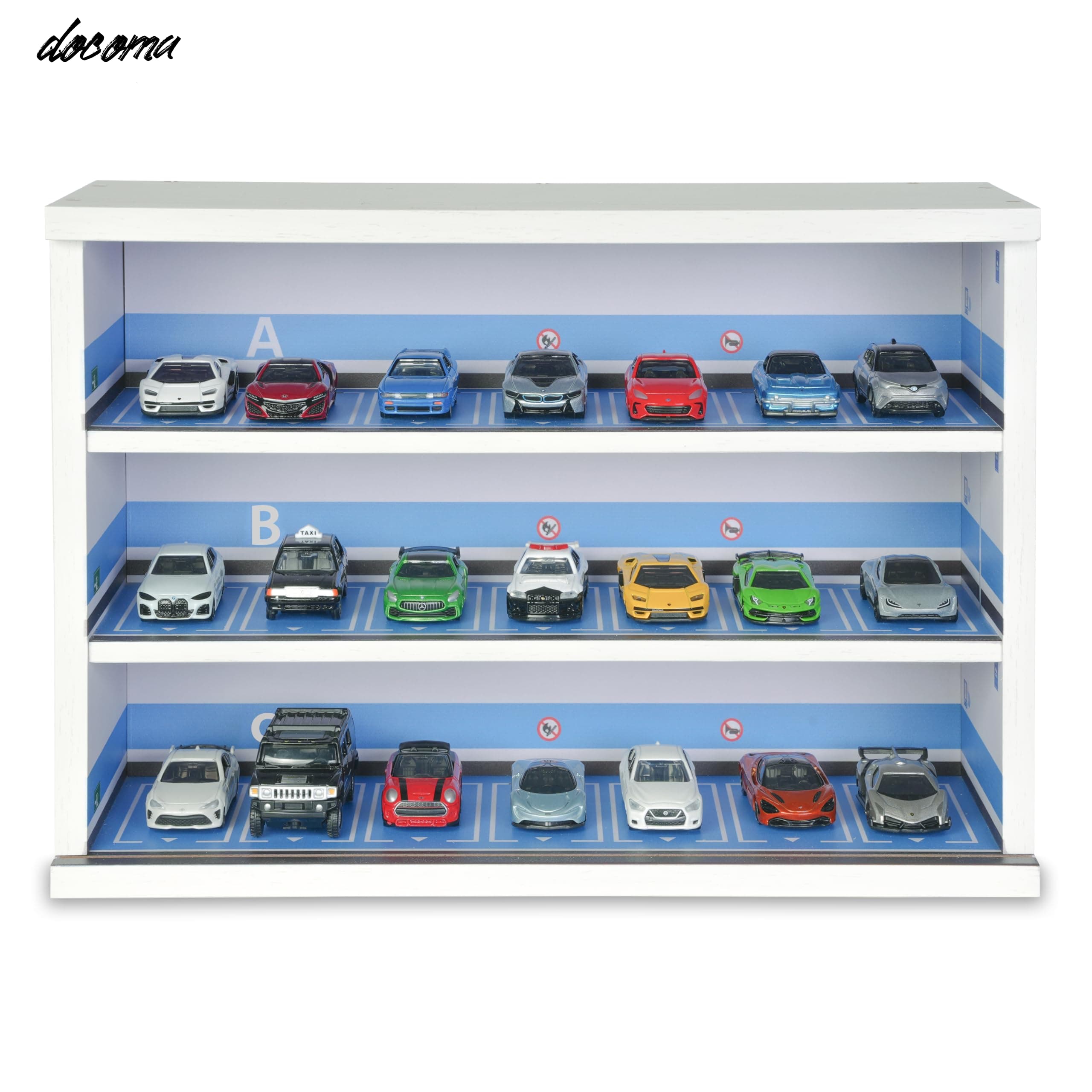 Rakuten - 【送料無料】ミニカーケース、LED付き トミカ 収納 ケース、木製 21台収納、透明アクリル扉 LEDライト付き、ミニカー 収納 、ホットウィール収納、コレクションケース (ホワイト)