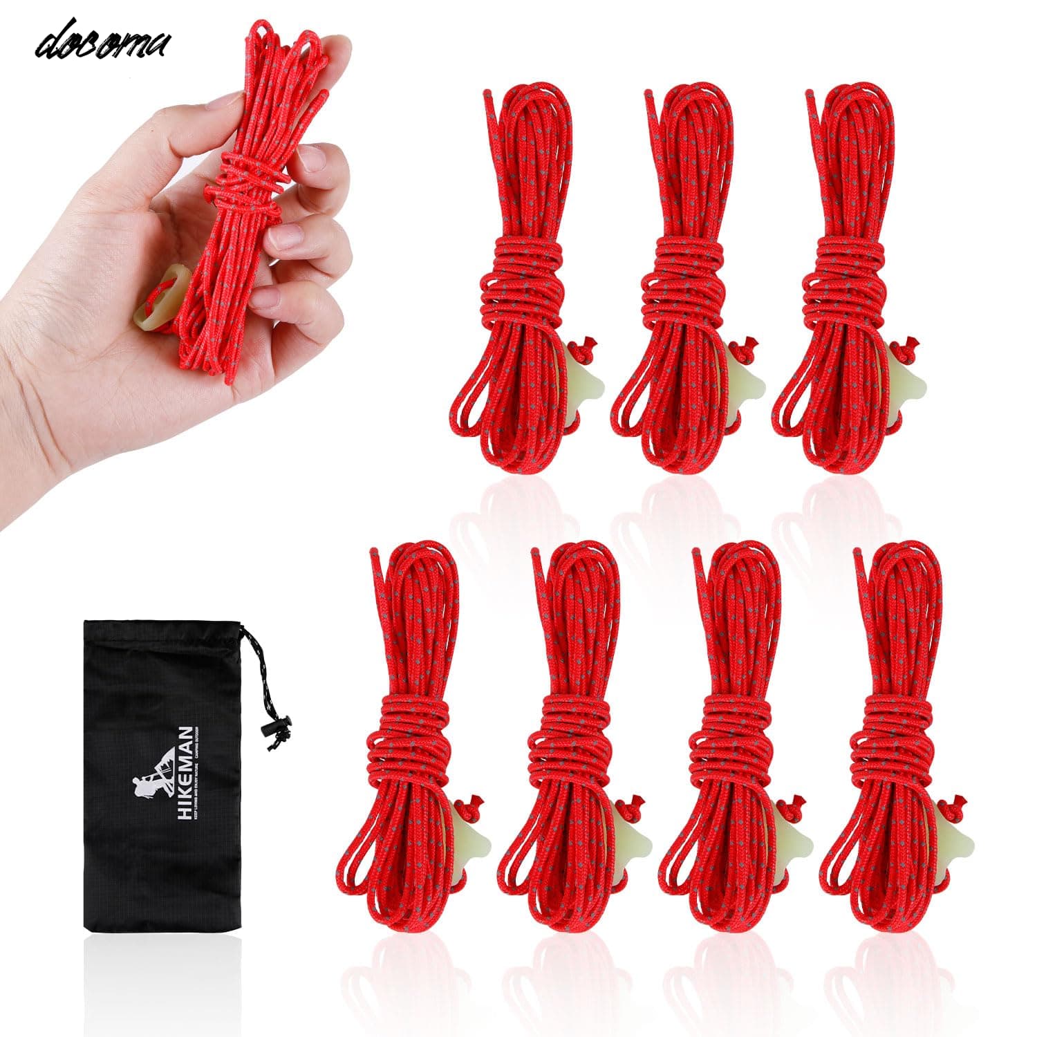Other - 【送料無料】ロープ ガイロープ 2mm テントロープ パラコード 反射材入り 蓄光自在金具付き 耐荷重330KG 軽量 高強度 高耐候性 長さ4m 4本セット キャンプ アウトドア (レッド8本入り)