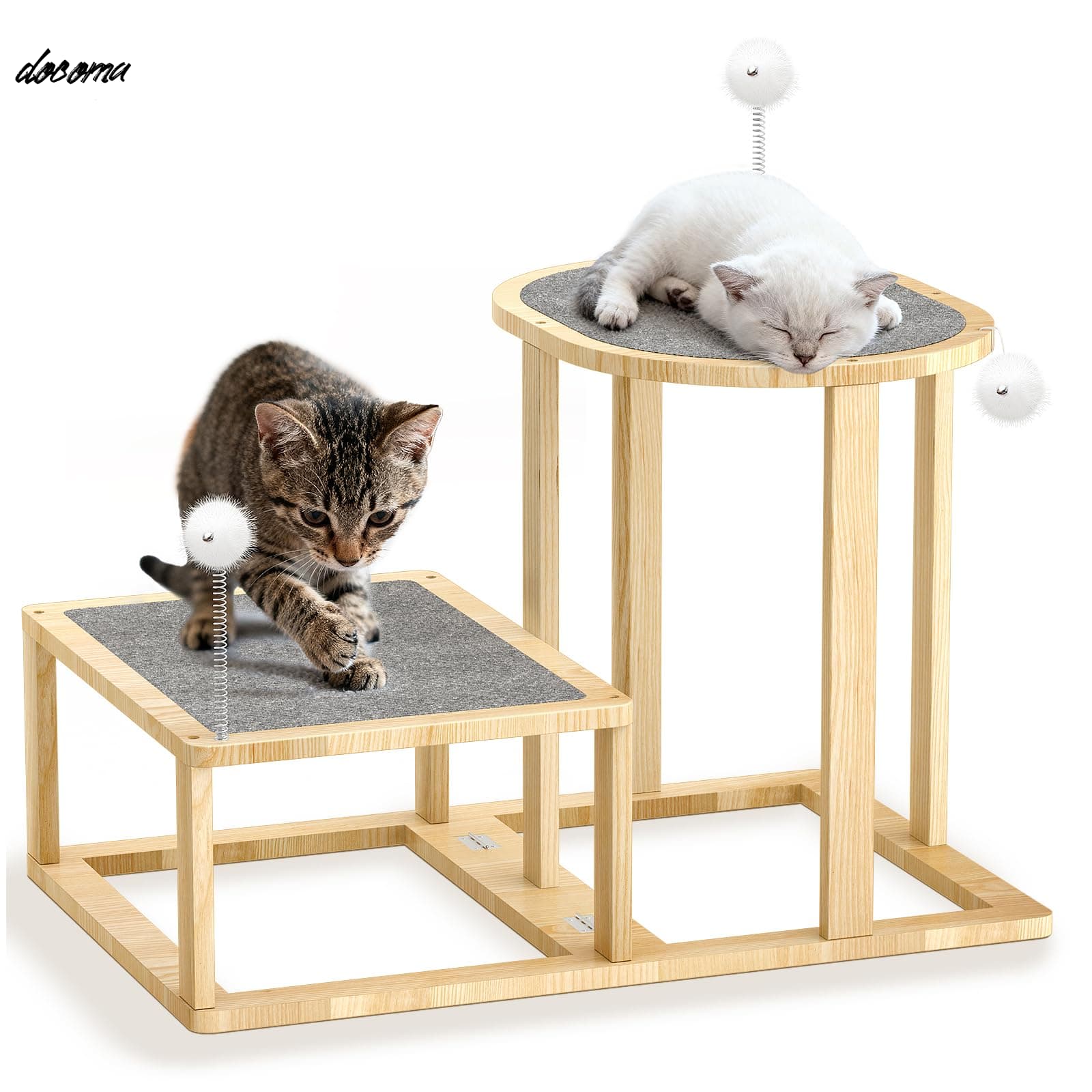 樂天商城 - 【送料無料】木製 猫 爪研ぎ ベッド Pawaboo つめとぎ 猫 じゃらし付き 爪研ぎベッド 多機能 小型 猫 ベッド 低め ペットステップ 木製 2段 猫爪とぎ ミニ 省スペース ねこベッド 組立簡単 安定性 登りやすい 子猫 老猫 原木色