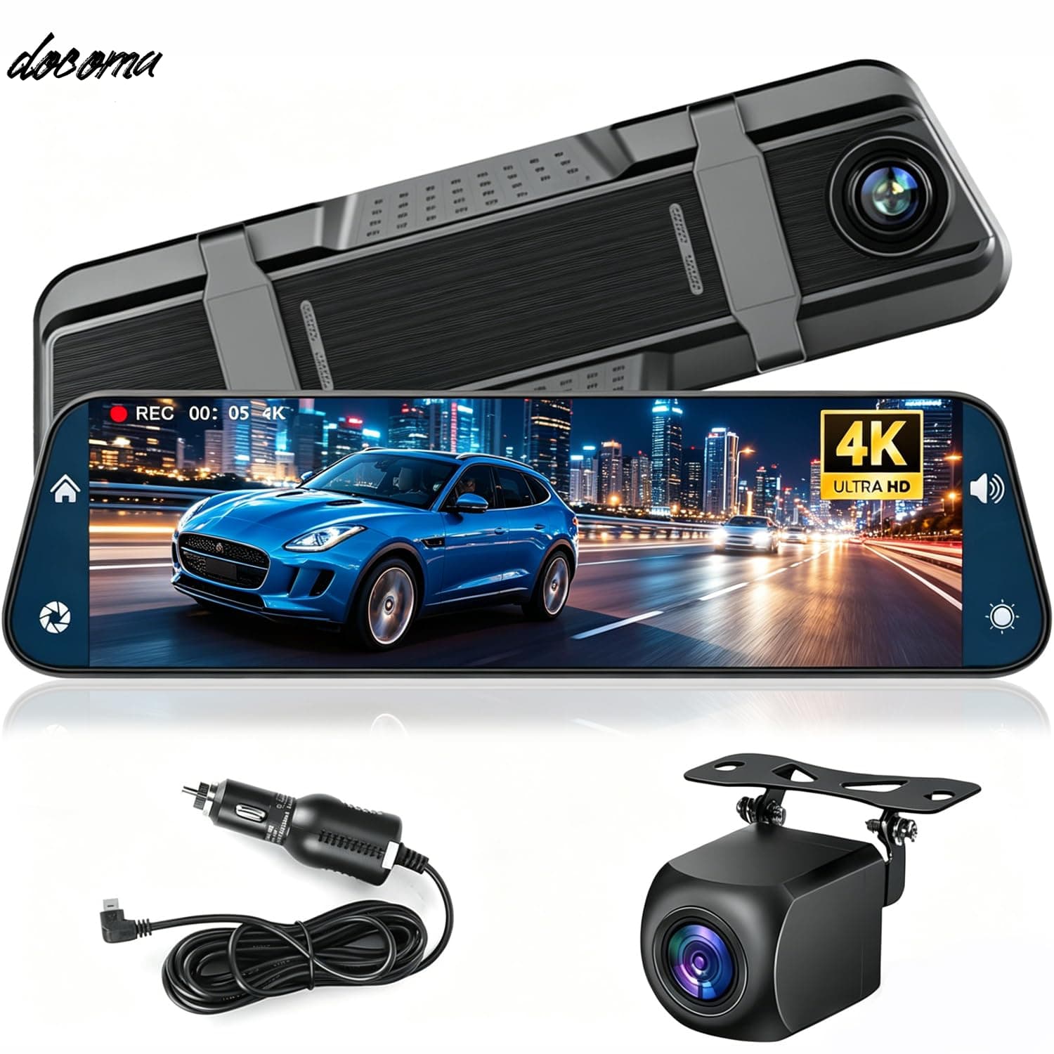 ドライブレコーダー ミラー型 9.66インチ CarPlayとAndroidAutoディスプレイオーディオ 2分割画面 デジタルインナーミラー 前後カメラ バックガイド線調整可能 超強暗視機能 駐車監視 ループ録画 衝撃録画 IP67防水 日本語説明書付き