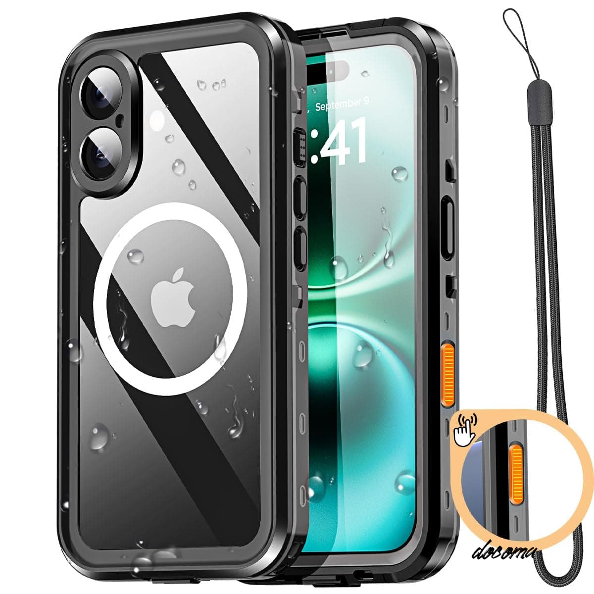 Rakuten - 【送料無料】防水ケース iPhone 16 対応 MagSafe 防雪、防塵、耐衝撃、IP68 認定 全身保護 完全密閉 水中カバー ブラック