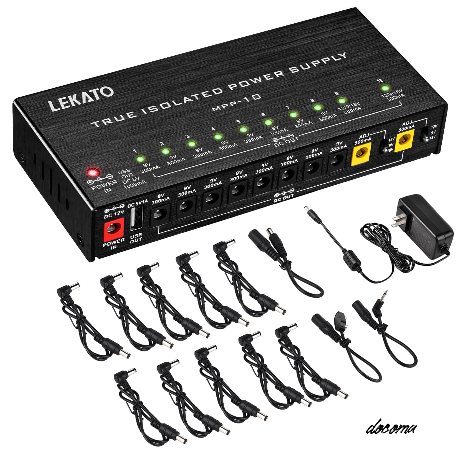 Rakuten - 【送料無料】10個の絶縁DC出力 9V 12V 18V 300mA 500mA 短絡/過電流保護付きのギターエフェクターボード電源 USBポート