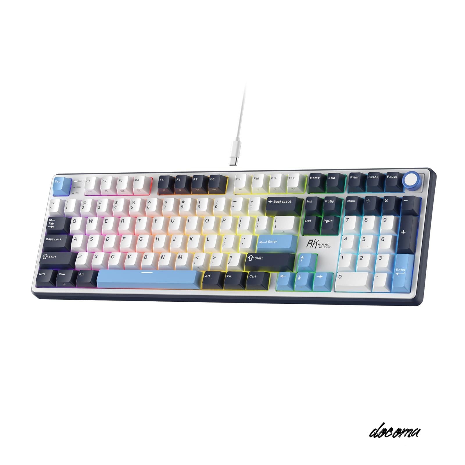 Rakuten - 【送料無料】ROYAL KLUDGE X104 フルサイズメカニカルキーボード、有線クリーミーゲーミングキーボード（テンキーとノブ付き）、104キー、リニアスイッチ、RGBバックライト、Windows/Mac用オンラインソフトウェア、US QWERTY