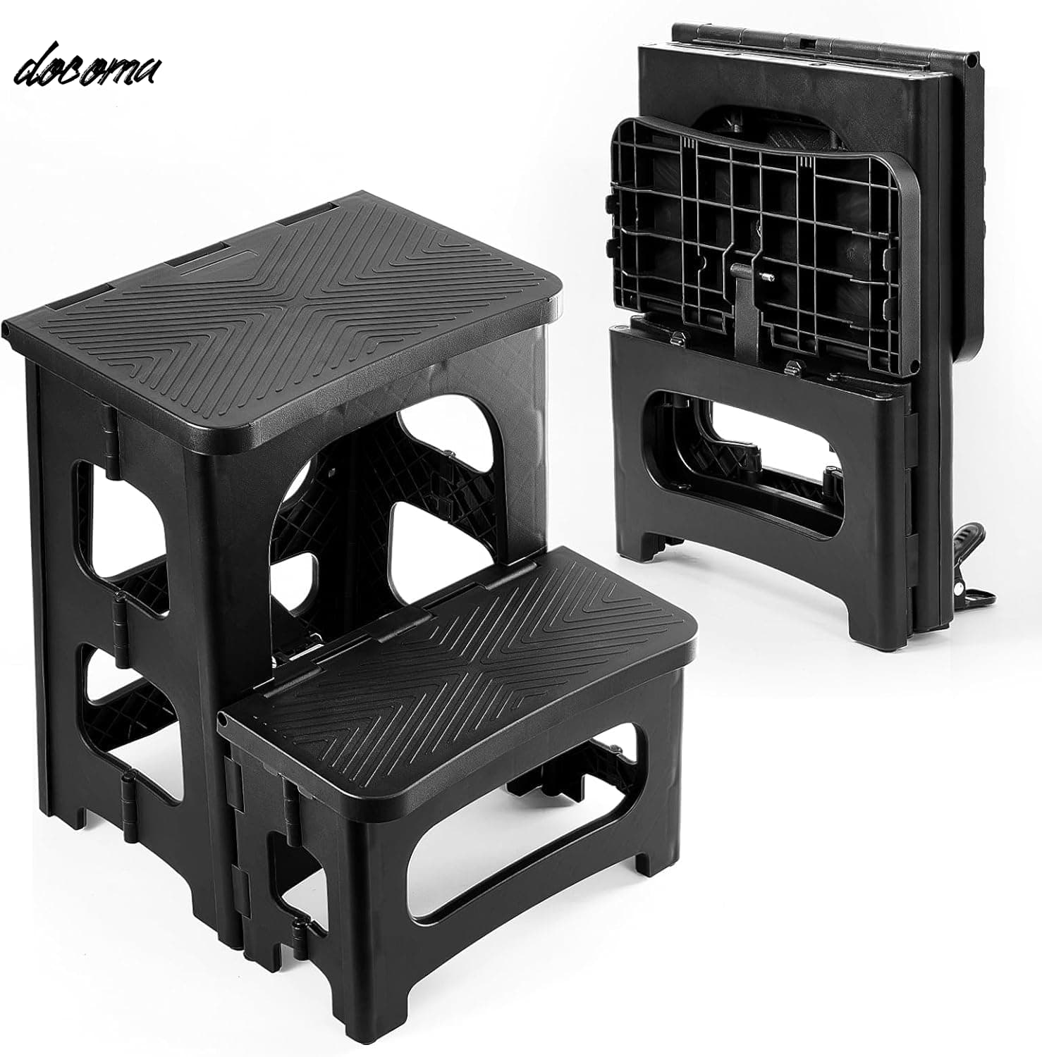 Rakuten - 【送料無料】2段 脚立 折りたたみ式 ステップ台 ポリカーボネート製 耐荷重140kg 高さ43cm 軽量 滑り止 折りたたみチェア 玄関台 洗車 踏み台 (ブラック)
