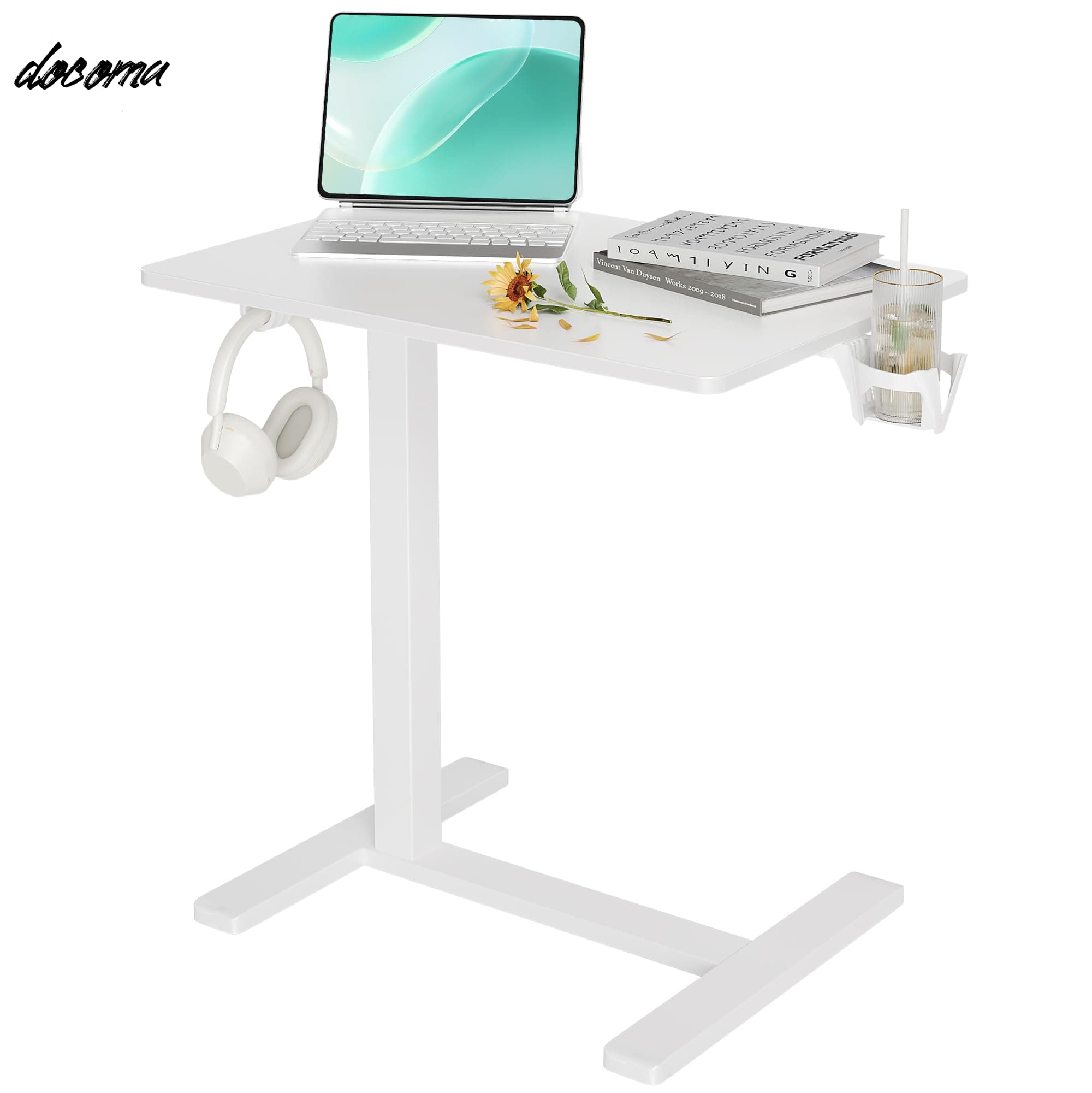 乐天商城 - 【送料無料】サイドテーブル 昇降式 ガス圧 高さ調節 キャスター付き 幅65cm*奥行き48cm 昇降デスク ベッドテーブル ソファーテーブル 介護テーブル オフィスデスク 在宅ワーク スタンディングデスク 小型 組立簡単 省スペース ホワイトフレーム/ホワイト