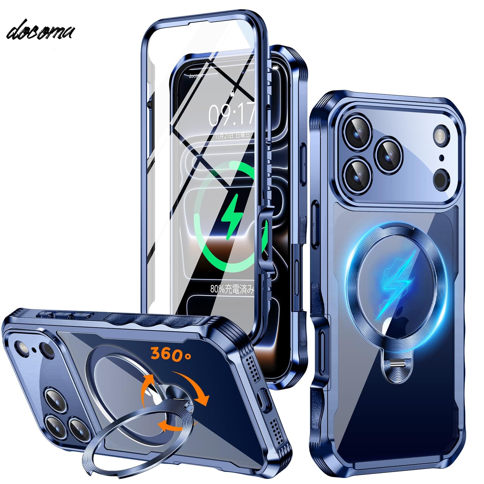 Rakuten - 【送料無料】スタンド?両面完全保護?MagSafe対応】NIANGUO iPhone 17 Pro用 ケース [横縦両立?隠し定点回転スタンド?超絶安定性] [本体の色?ソフトメッキバンパー&完全信号保証！] ストラップホール付き 米軍MIL規格取得?耐衝撃?極透明9H強化ガラス ふぉん