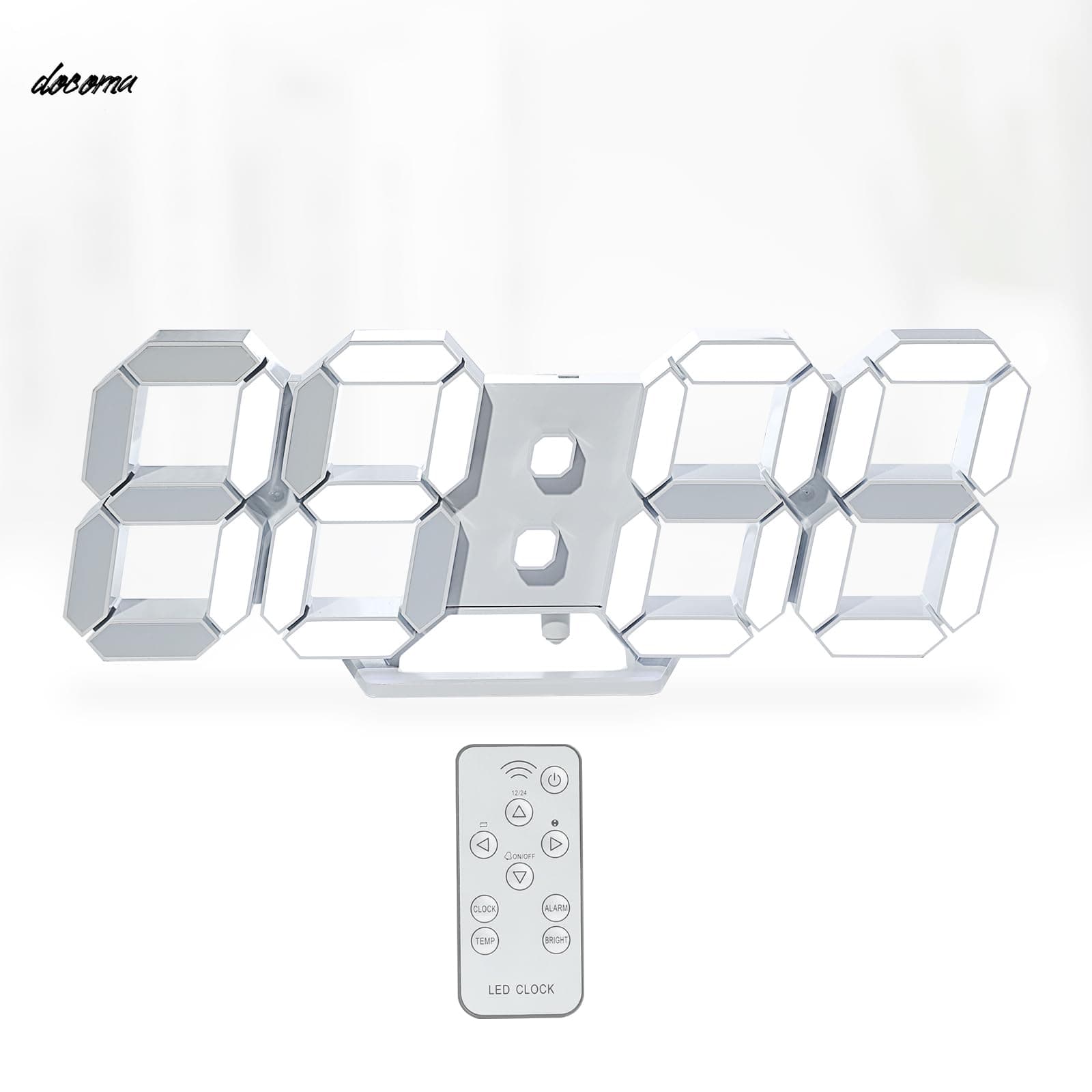 乐天商城 - 【送料無料】デジタル時計 LED 壁掛け 3D LED CLOCK 置き時計 明るさ自動感応 目覚まし時計 10インチリモコン付きナイトランプ年/月/日温度表示白色のキッチン時計（ACアダプター付属無し）