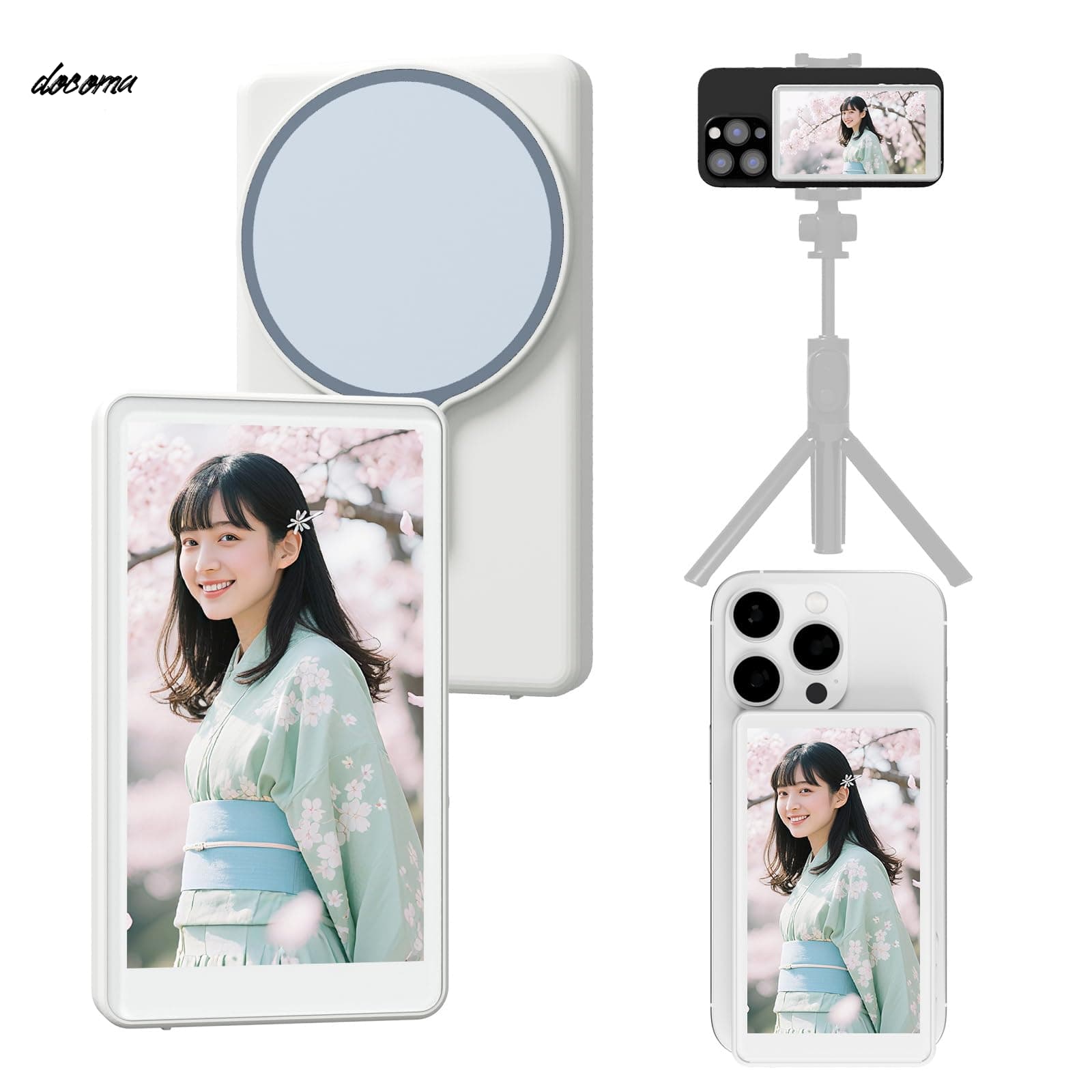 スマホ用自撮りモニター 4K/1080P 自撮りモニター 外カメラリアルタイムミラーリング 撮影ボタン付き 内蔵マグネット ABS + シリコン複合材質 自撮り?Vlog?ライブ配信?TikTok 対応 iOS/Android/MagicOS 多機