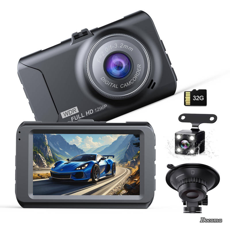【送料無料】ドライブレコーダー 前後2カメラ ドラレコ 小型 ドラレコ 300万画素 1296P 170度超広角 32GBカード付き 3インチ液晶画面 HDR/WDR画像補正技術 エンジンON/OFF