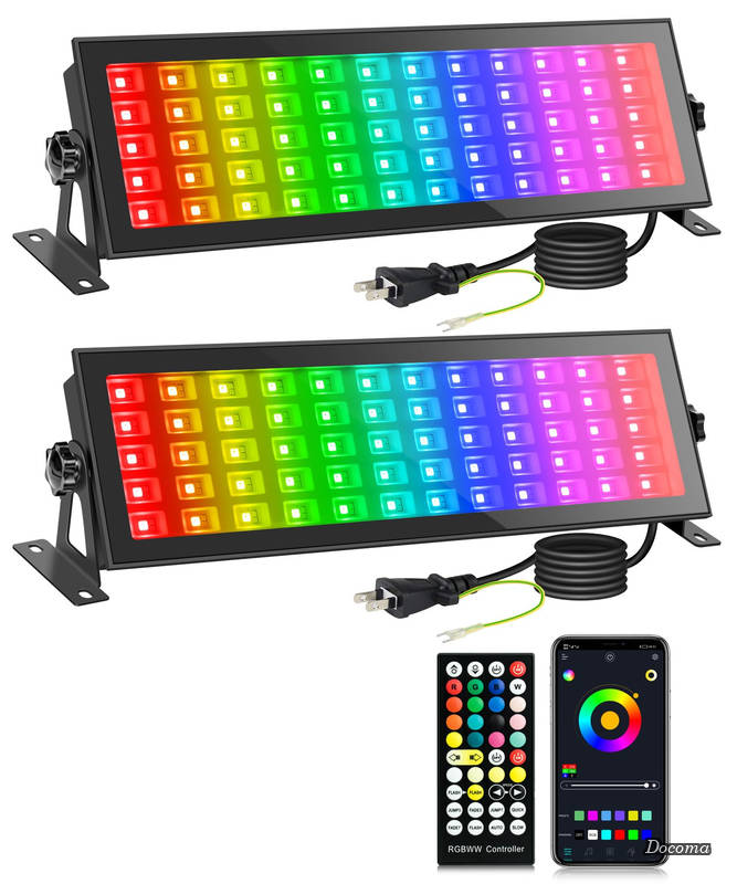 樂天商城 - 【送料無料】個セットの 120W RGB 投光器フラッドライト、ステージライトバー - RGBCW スマートウォールウォッシャーライト、60 個の RGB、60 個の暖白色、60 個の白色、IP66 防水 DJ ライト。アプリとリモコン付きで、祭り、結婚式、パーティーのステージ照明に適しています