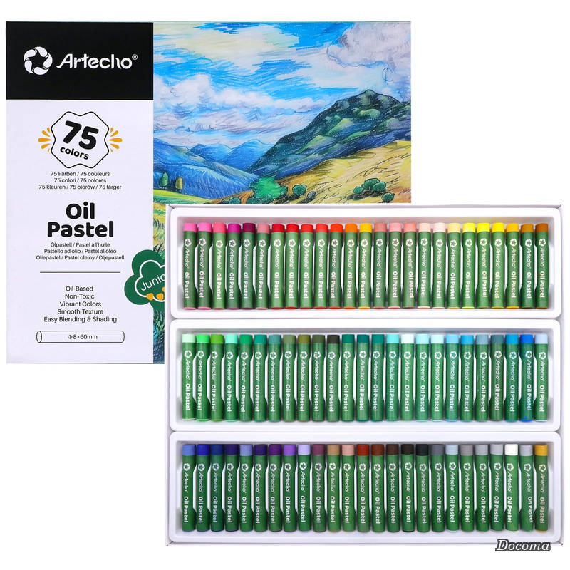 乐天商城 - 【送料無料】オイルパステル 75枚セット(8x60mm) ソフトオイルパステル アートペインティング/描画/ブレンド/画材/アーティスト/初心者/学生/教師向け。