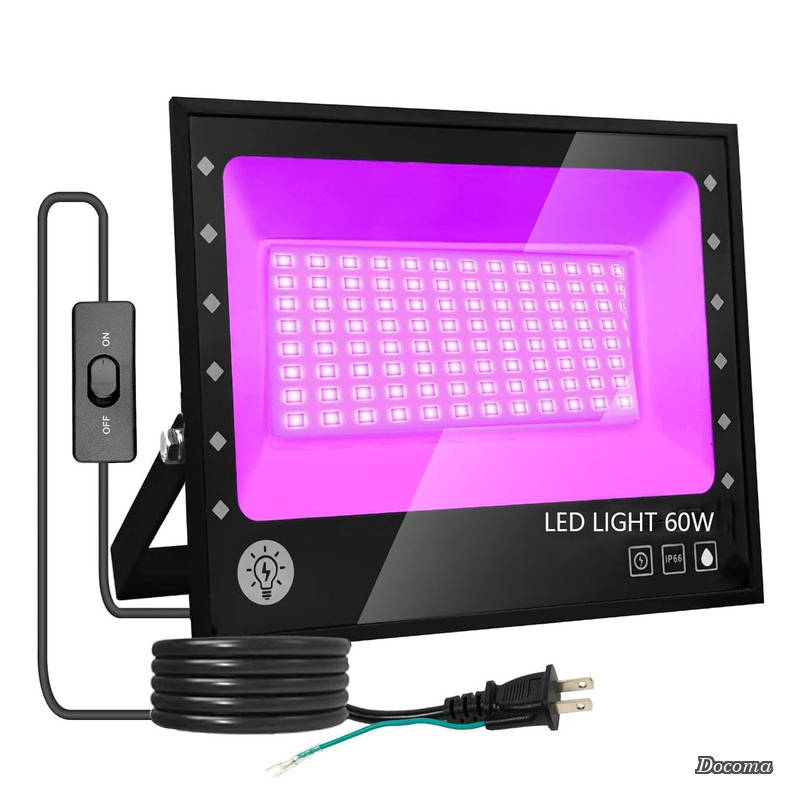 樂天商城 - 【送料無料】（アレボル）led投光器 ブラックライト60W紫外線ライト 投光器 紫外線投光器 PSE認証 IP66防水機能 UVライト395-405nm1.8Mコード 屋外用 舞台照明 画廊 装飾ライト パーティー用品 3Dモデル乾燥用 DJディスコ 雰囲気を作り 日本語説明書付き水