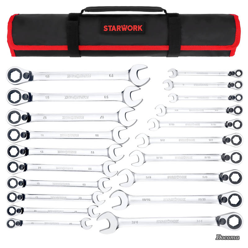 樂天商城 - 【送料無料】STARWORK TRUE MECHANIC? ラチェットレンチ 両用ヘッド ノンスリップギア XL ラチェットレンチセット (SAE/メトリック) 収納袋付
