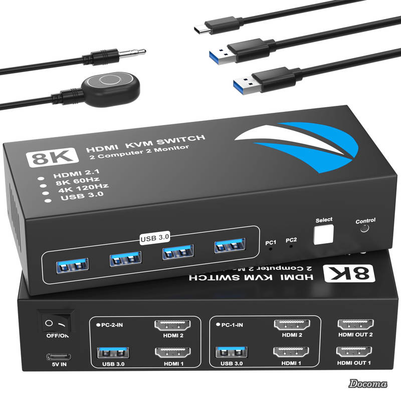 樂天商城 - 【送料無料】HDMI 2入力2出力 8K@60Hz KVM 切替器 パソコン2台モニター2台切り替え 5Gbps 4つのUSB 3.0ポート キーボード/マウス/プリンター/他のデバイス対応 パソコン切替機 PC 切替機 USB 切替器 HDMIセレクター USB3.0ケーブル/手元スイッチ/電源ケーブル/日本語説明書付