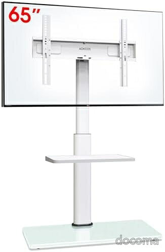 商品の特徴・【商品情報】「本体サイズ：幅55×奥行38×高さ134.8cm」、「底板サイズ：幅55×奥行38cm」、「商品重量：約10.5kg」、「耐荷重：40kg」、「首振り:左右に30°」、「チルト：前2°/後ろ10°」「ネジ付属：M4、M6とM8」・【VESA対応】最小100×100mm、最大400×400mm、32v〜65vテレビに推奨・【角度調整】左右に各30°調整可能、また、前2°/後ろ10°のチルト機能が付きます。テレビが傾くことがなく、いつでも好きな角度でテレビを楽しめます！・【高さ調整】支柱が40mmごとに4段調整可能、フックが2段（60mm）調整できます。調整範囲：1168〜1348mm、高さを好きな目線範囲まで調整でき、快適なポーズでテレビを楽しめることができます。・【安全素材】「本体：冷間圧延スチール」、「底板：8mm糸印強化ガラス」、高品質な安全素材を採用し、安心にご使用できます。支柱背面にケーブル管理クリップが付き、乱れた配線を隠し、周りをすっきりと整理します。お客様都合のキャンセルはお控えください。また他モールにて併売を行っており、Amazon 社のFBA マルチチャネルサービスを一部活用しております。梱包にAmazon ロゴの記載やAmazonの配達員が商品をお届け、また置き配になる可能性がございますので予めご了承ください。