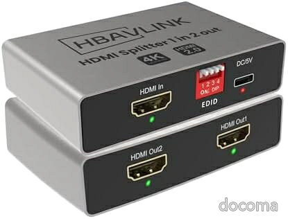 HDMIスプリッター 1入力2出力 4K 60Hz EDID切替 HDCP2.2 HDR ドルビーアトモス ドルビービジョン Firestick PS3 PS5 Apple TV 4K Roku Stick 対応 ダウンスケーラー アルミ筐体
