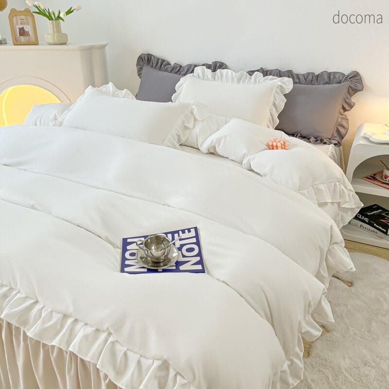 乐天商城 - 【送料無料】寝具カバーセット 3点セット 4点セット フリル付き布団カバー 寝具カバー 洋式・和式兼用 ベッドカバー 掛け布団カバー ボックスシーツ 枕カバー シーツカバー 肌に優しい ピーチスキン加工 北欧風 四季通用