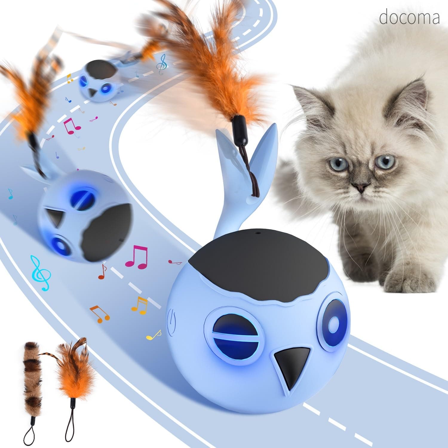 樂天商城 - 【送料無料】ORSDA猫のおもちゃ、室内猫用インタラクティブ猫ボールおもちゃ、室内成猫子猫おもちゃのすべての品種、高速ローリングモーションアクティベートさえずり刺激的なライト、2羽のフェザーリフィル用電気自動鳥型猫ボールおもちゃ(あお)