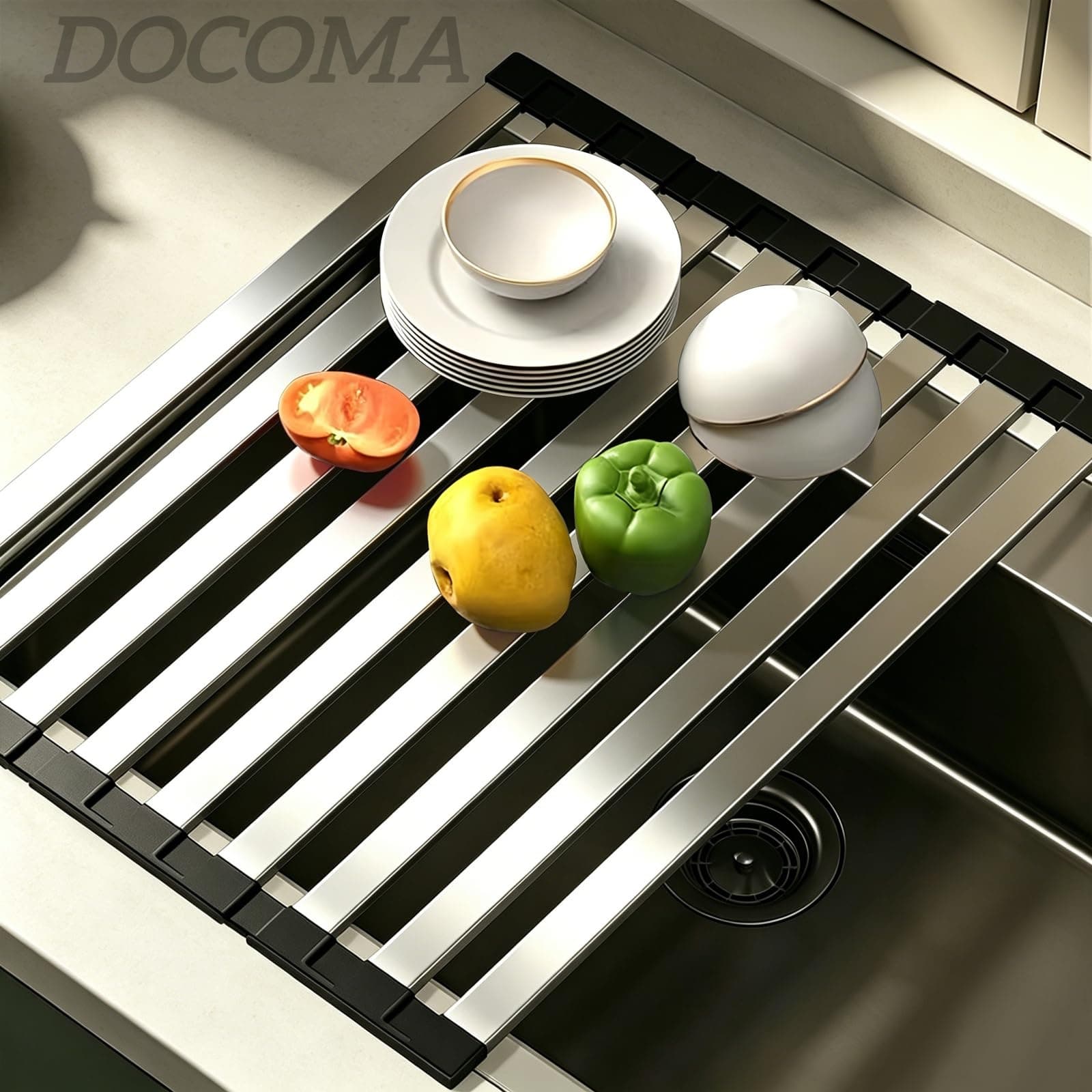 樂天商城 - 【送料無料】32~60cm選択可能 55cm 厚い 304ステンレス鋼 四角 水切りプレート 台所用 ステンレス鋼 キッチン シンク上 流し台 食器と洗い物置き 折りたたみ式