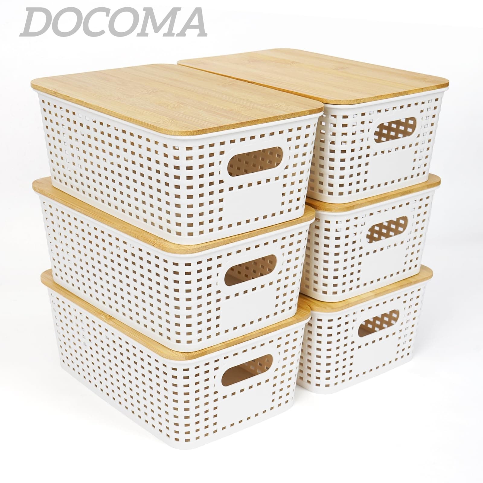 乐天商城 - 【送料無料】収納ボックス 小物入れケース 収納ケース 6個セット 白 蓋付きプラスチック ポリプロピレン収納カゴ 収納バスケット 収納かご 雑貨整理 卓上収納 取っ手付き 小物 整理整頓 クローゼット 押入れ収納 洗面所 キッチン収納 リビング オフィス収納