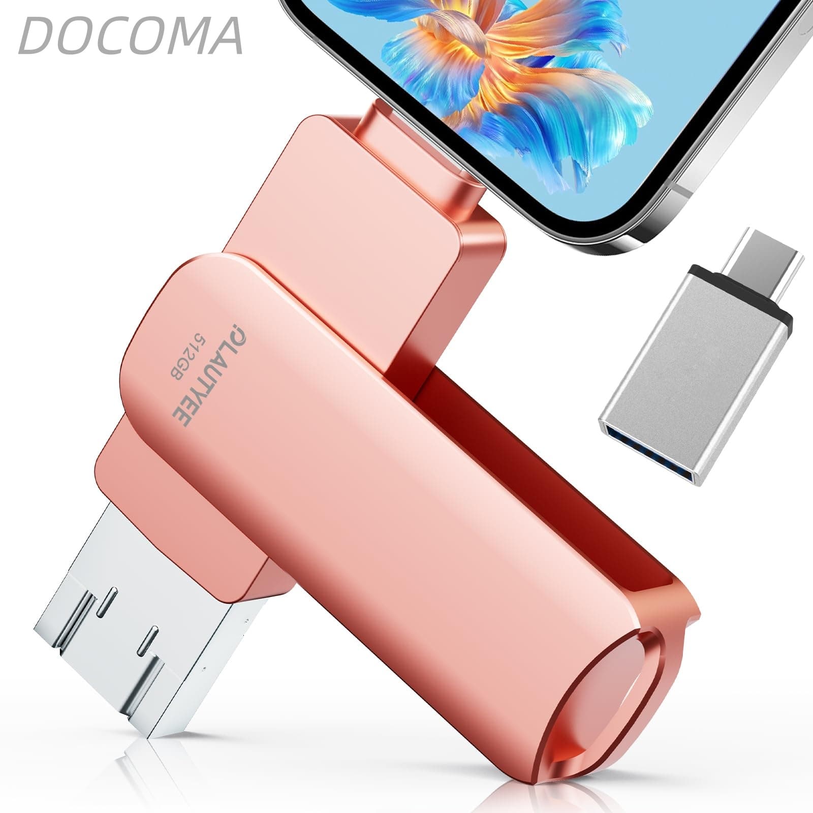乐天商城 - 【送料無料】アプリ不要】USBメモリ 512GB 4in1 高速 Phone usbメモリー 写真保存 回転式 iOS/Type-C/USB フラッシュメモリ 大容量 usb データ スマホ バックアップ Pad/PC/Macbook/Android対応 外付けメモリ 容量不足解消 ピンク Phone 16/15/14/13/12/SE/Pad Air各種対応