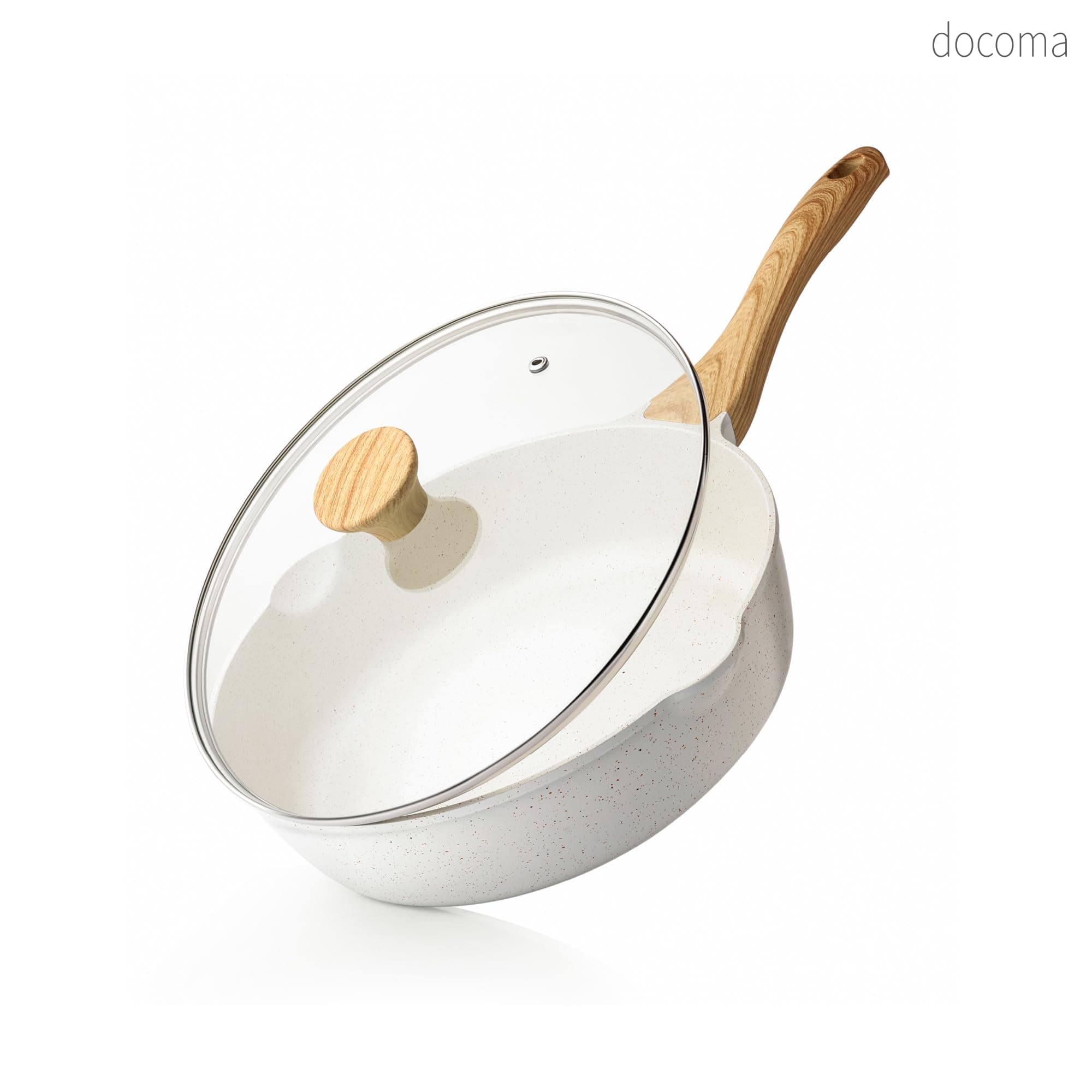 乐天商城 - 【送料無料】深型フライパン 28cm 蓋付き マーブルコート IH/ガス火対応 炒め鍋 焦げ付きにくい お手入れ簡単 中華鍋 こびりつきにくい 高熱効率 一年保証 ホワイト