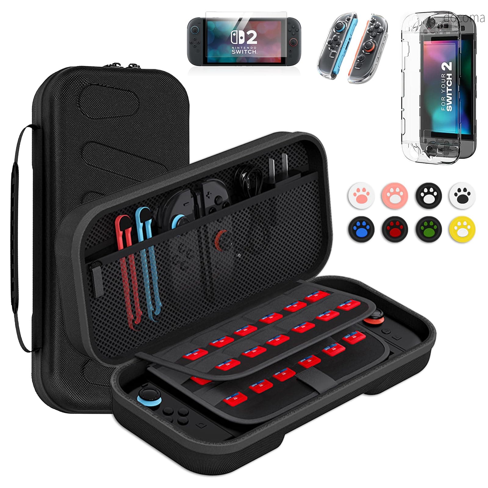 乐天商城 - 【送料無料】【新登場】switch 2 ケース 大容量 収納バッグ スイッチ2 ケース EVA素材 外出 旅行用に最適 防水 防塵 耐衝撃 24枚ゲームカード収納 アダプタ ケーブルなど周辺アクセサリー整理 持ち運び便利 PCカバー/強化ガラスフィルム/スティックカバー*8 付き ブラック/ブ