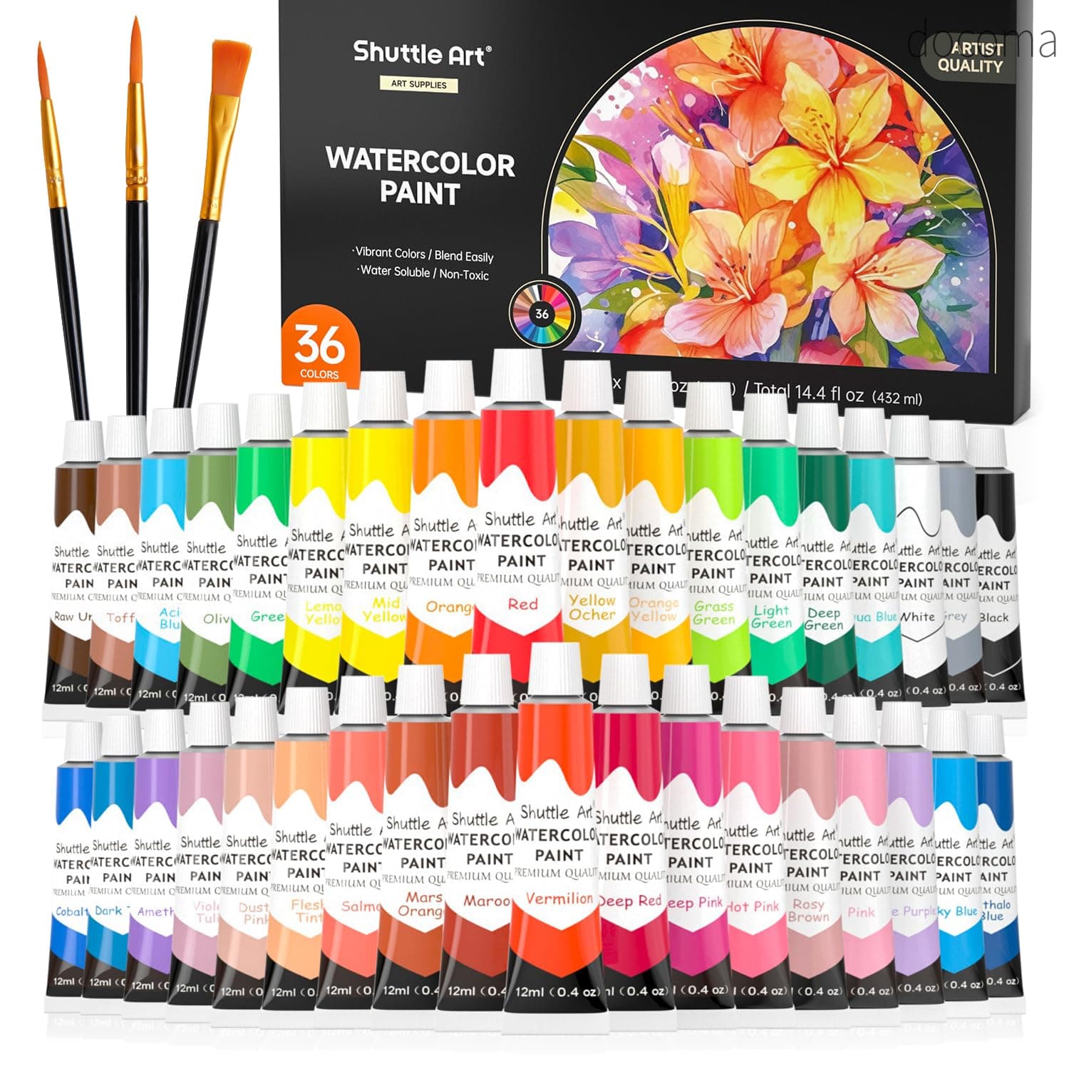 Rakuten - 【送料無料】Art 水彩絵の具 36色セット 透明色 12ml チューブ 大人の塗り絵 お絵描き 美術 画材セット 学校用 初心者 専門家 プレゼント