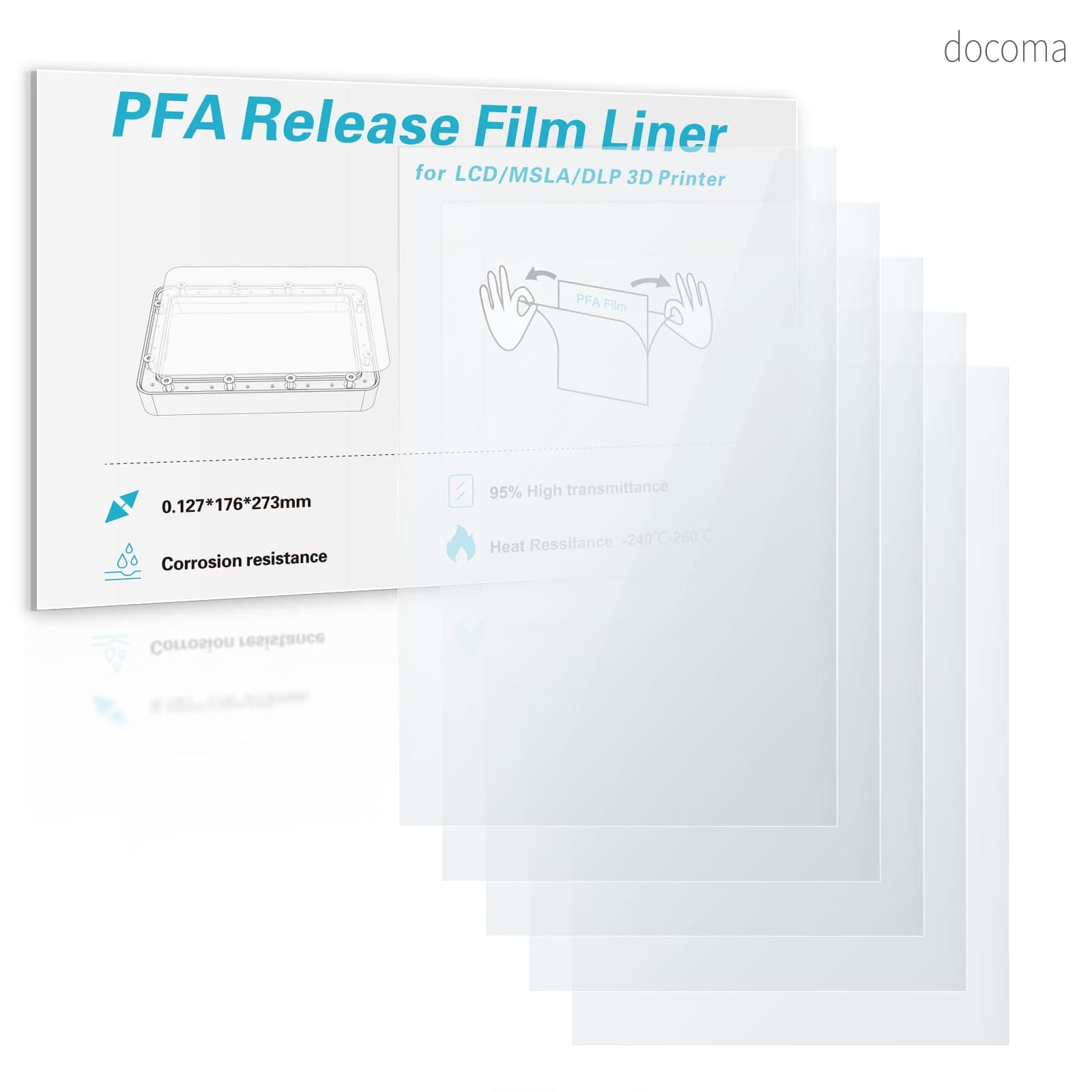 【送料無料】4 Ultra PFAリリースライナーフィルム273x176mm Compatible with Elegoo Saturn 2/3/4/4 Ultra/4 Ultra 16K 樹脂3Dプリンター 0.127mm厚 高光線透過率＆高速プリント-5PCS