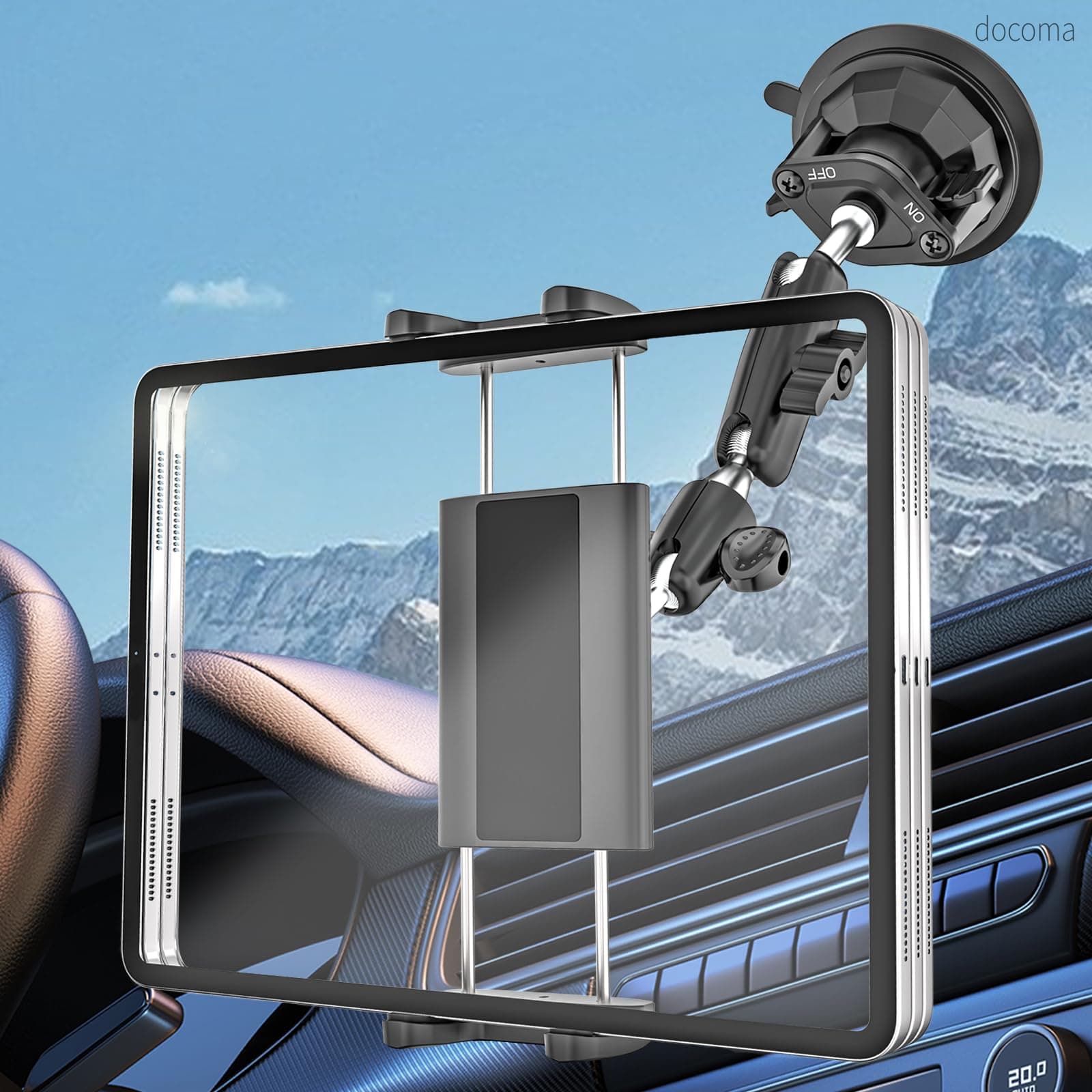 Rakuten - 【送料無料】車 ipad 車載ホルダー 重い真空吸盤+360°金属調整アーム タブレット スタンド 車 フロントガラス，インパネ，サイドウィンドウ用 取り付け簡単 日本語説明書付き 対応機種4-13インチデバイス iPad Pro 12.9 11 9.7 / Air Mini 5 4 3 2 / iPhone 16 / Galaxy Tab