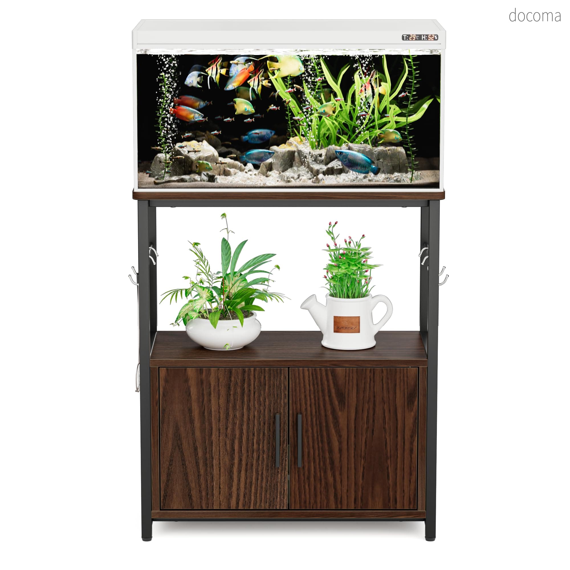 乐天商城 - 【送料無料】水槽台 60cm水槽用 水槽設置台 水槽 60cm 台 水槽 ラック キャビネット付き 総耐荷重約200kg 水槽 台 水槽棚 水槽スタンド 水槽台 ウッド 60センチ水槽台 水槽置台 高さ70cm 頑丈 幅60×奥行き30cm水槽用 アジャスター/フック付き (ウォールナット)