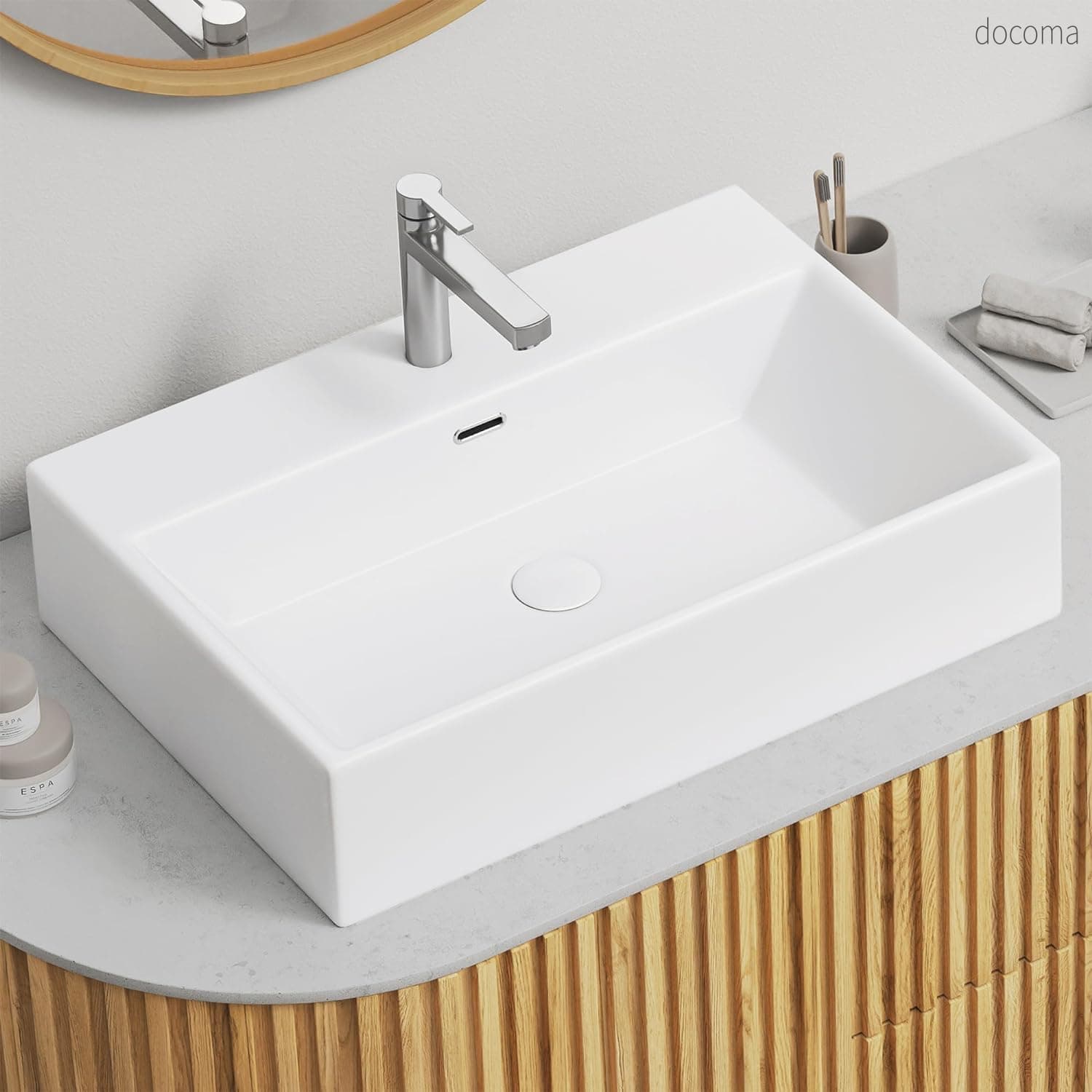 樂天商城 - 【送料無料】洗面ボウル 陶器 豪華 手洗器 シンプル 置き型 長角型 洗面器 深型 洗面台 (60*42*13CM)